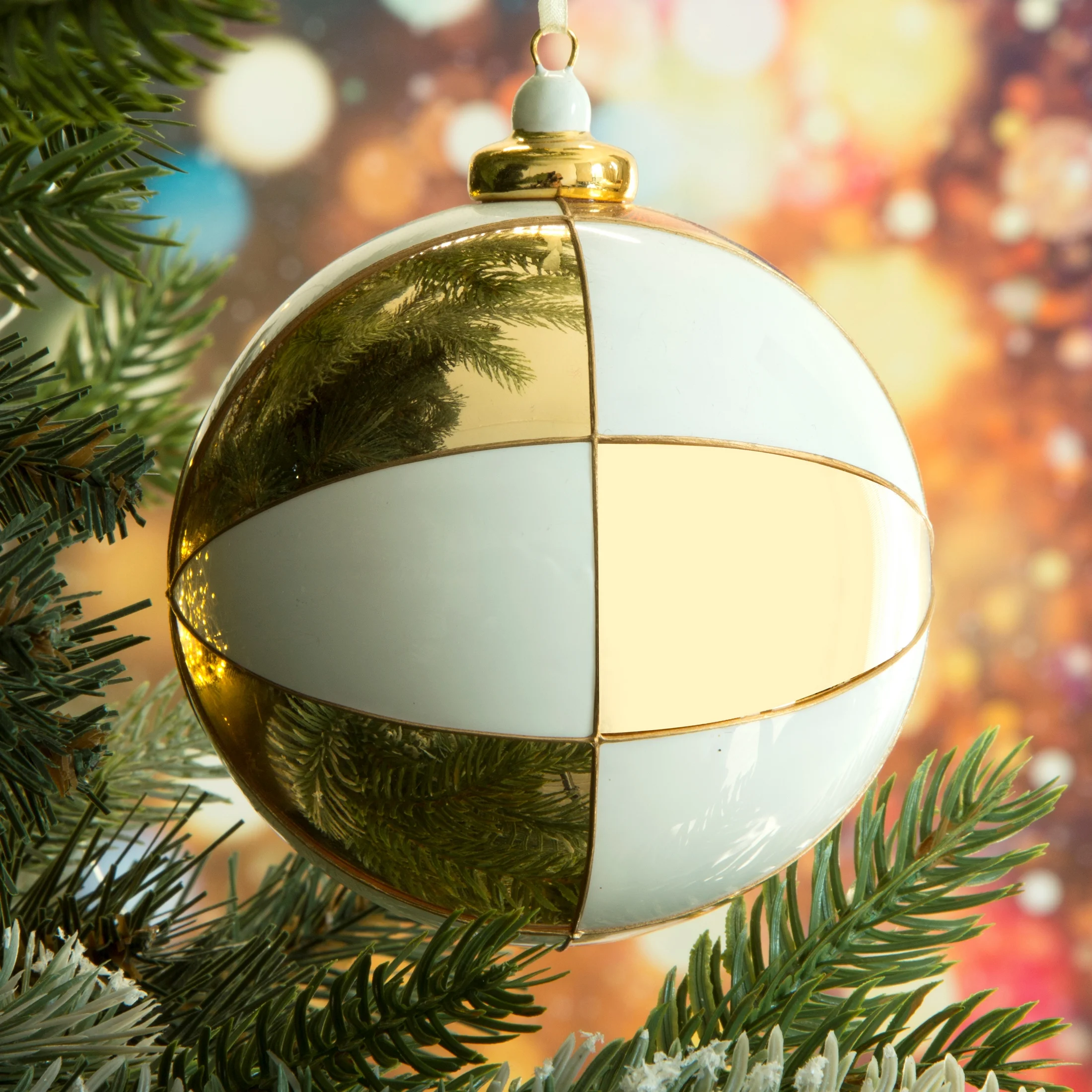 Bombka szklana ręcznie zdobiona wzorem w stylu art deco ze szklaną zawieszką | eurofirany