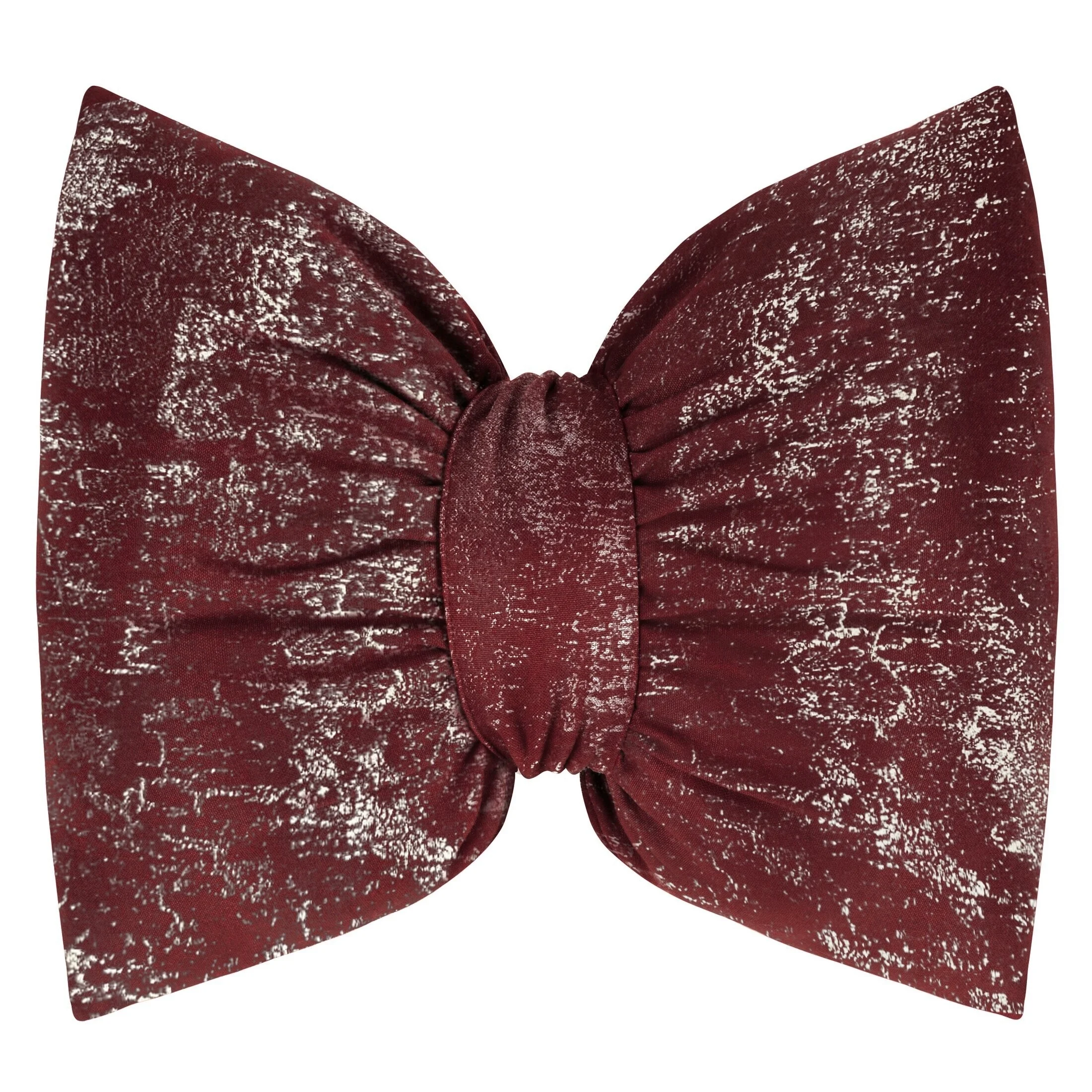 Poduszka 45x55 cm welwetowa kolor bordowy w kształcie kokardy z przecieranym lśniącym wzorem KODARDA 1