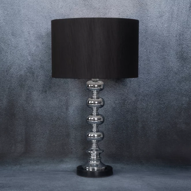 Lampa stołowa do salonu srebrno, czarna na podstawie z marmuru i metalu z abażurem z matowej tkaniny 36 x 61 cm NIKI