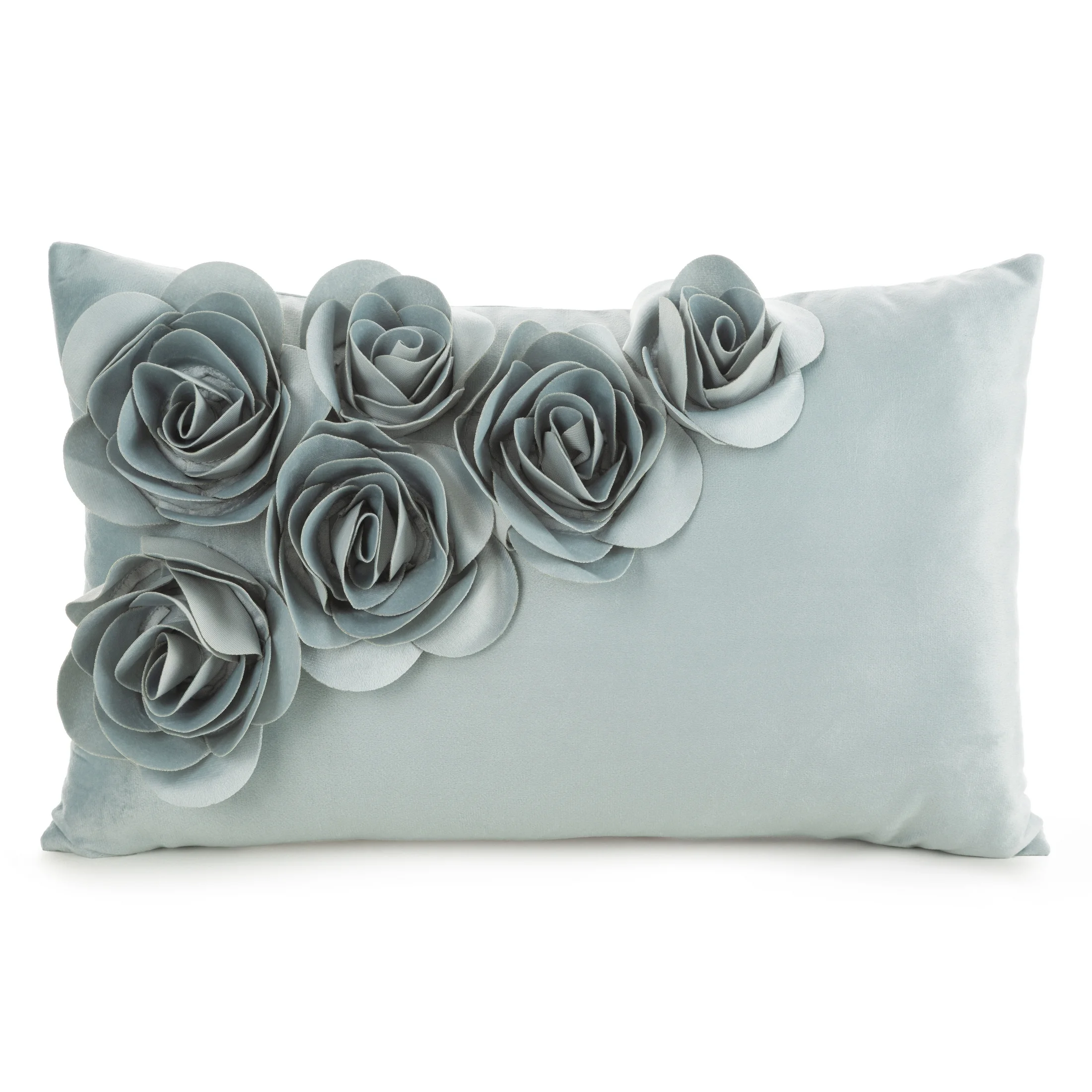 Poszewka na poduszkę 30 x 50 cm z welwetu kolor miętowy zdobiona w róże 3D | eurofirany
