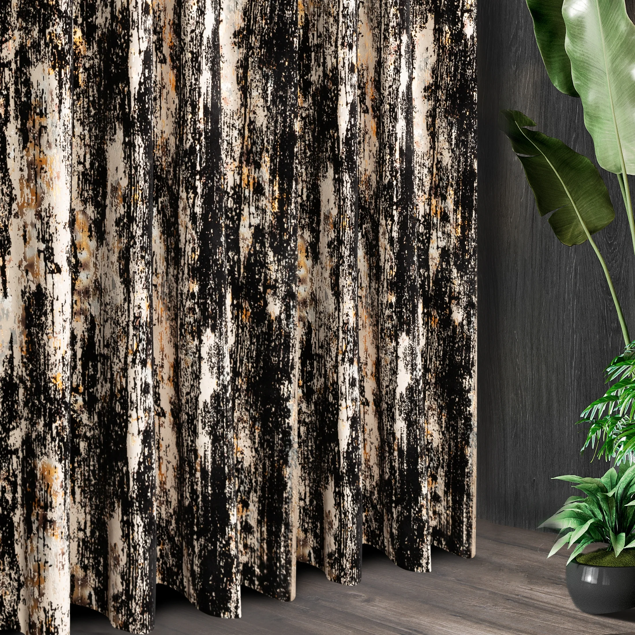 Tkanina zasłonowa welwet zdobiony metalicznym nadrukiem