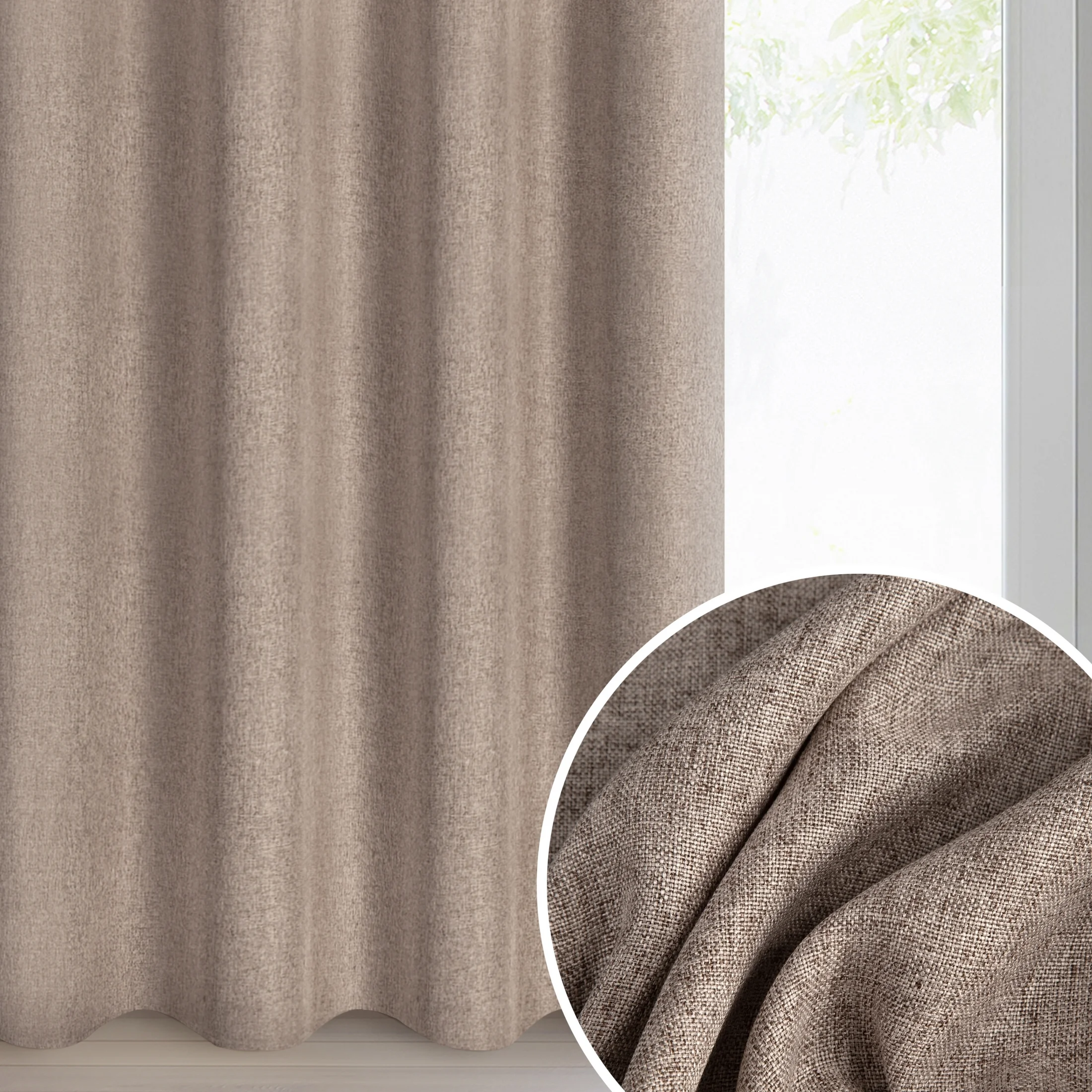 Zasłona brązowa z matowej tkaniny z efektem melanżu 140x250 cm przelotka - ADELINA | eurofirany