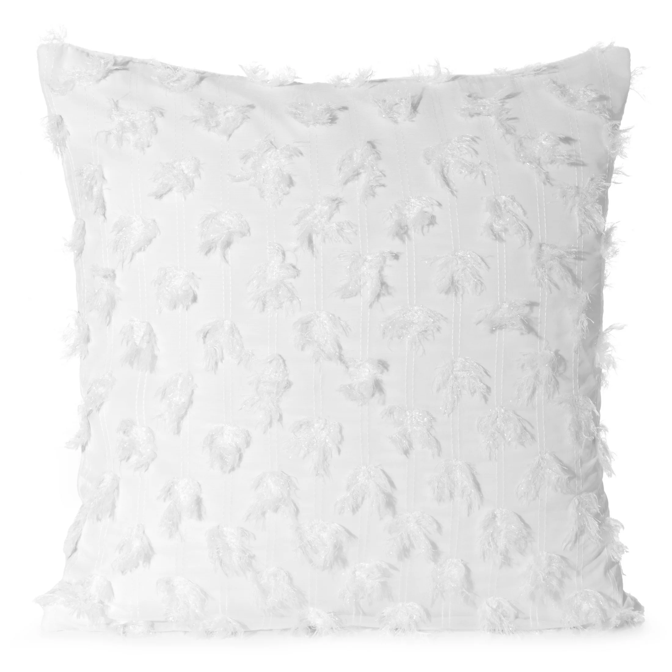 Poszewka na poduszkę 45x45 cm z tkaniny szyfonowej kolor biały zdobiona pomponami z błyszczącą nicią AURELIA Eva Minge | eurofirany