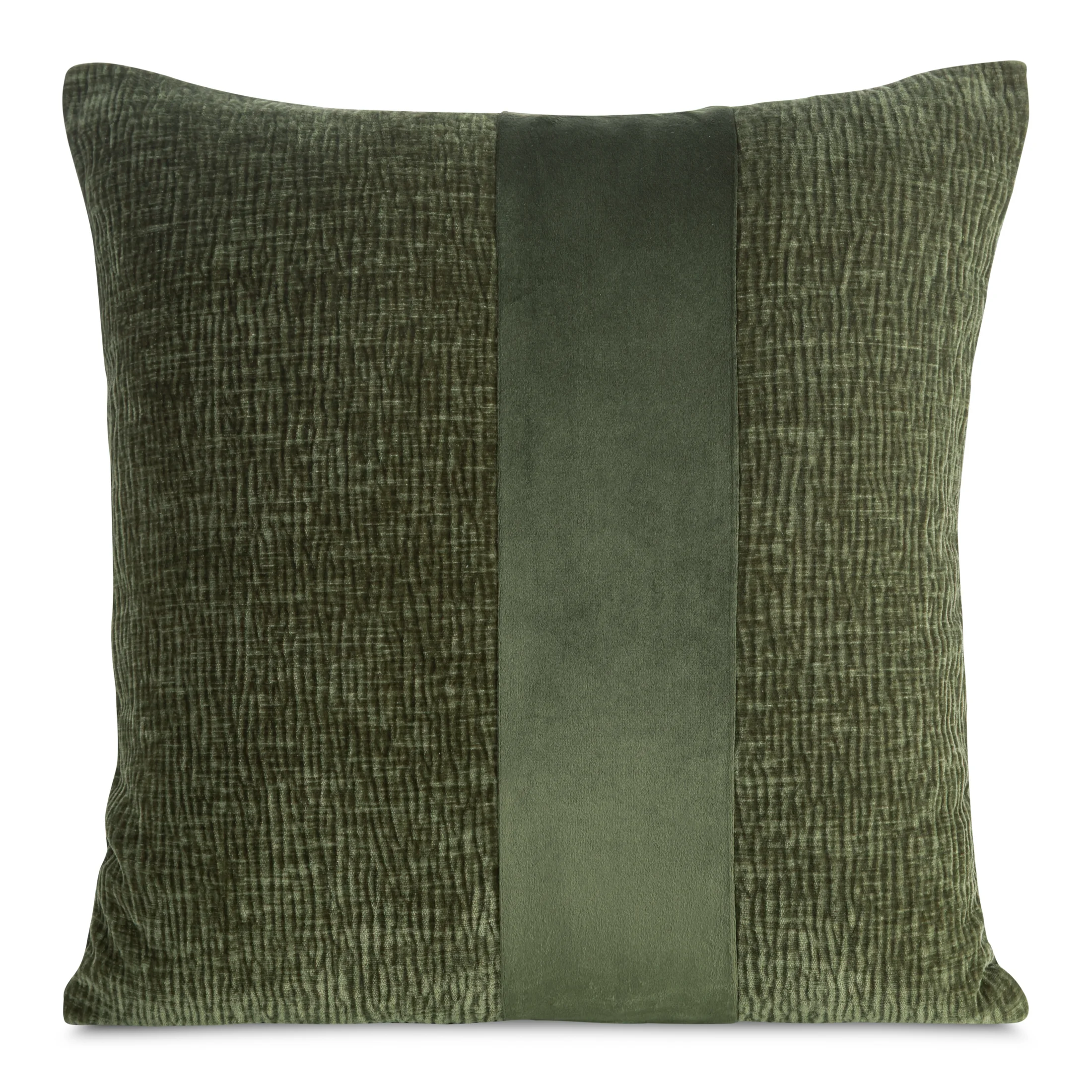 Poszewka na poduszkę 45x45 cm oliwkowa szenilowa zdobiona pasem z welwetu CARLA 01 | eurofirany