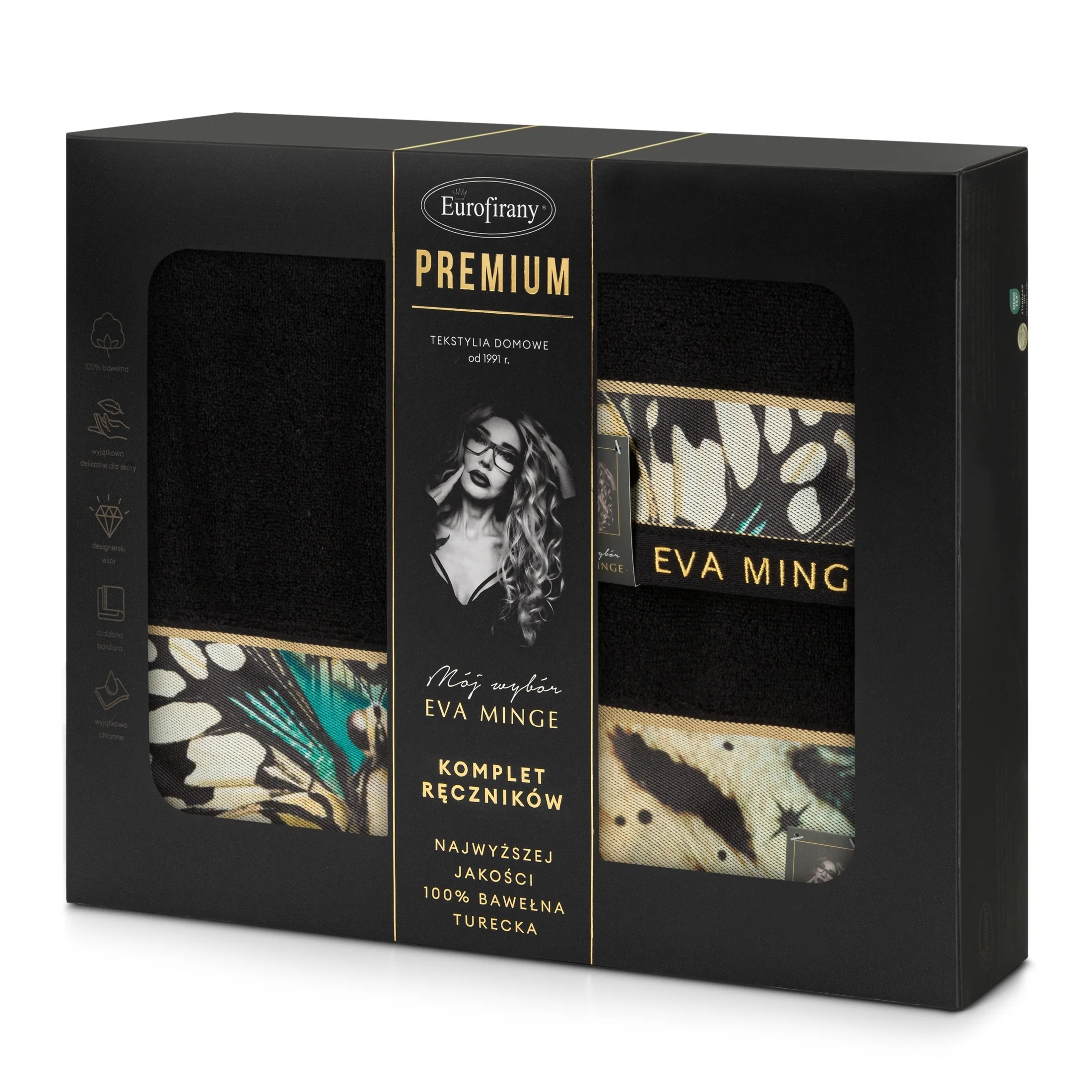 Zestaw ręczników bawełnianych na prezent 3 szt kolor czarny 500 g/m2 Eva Minge 15