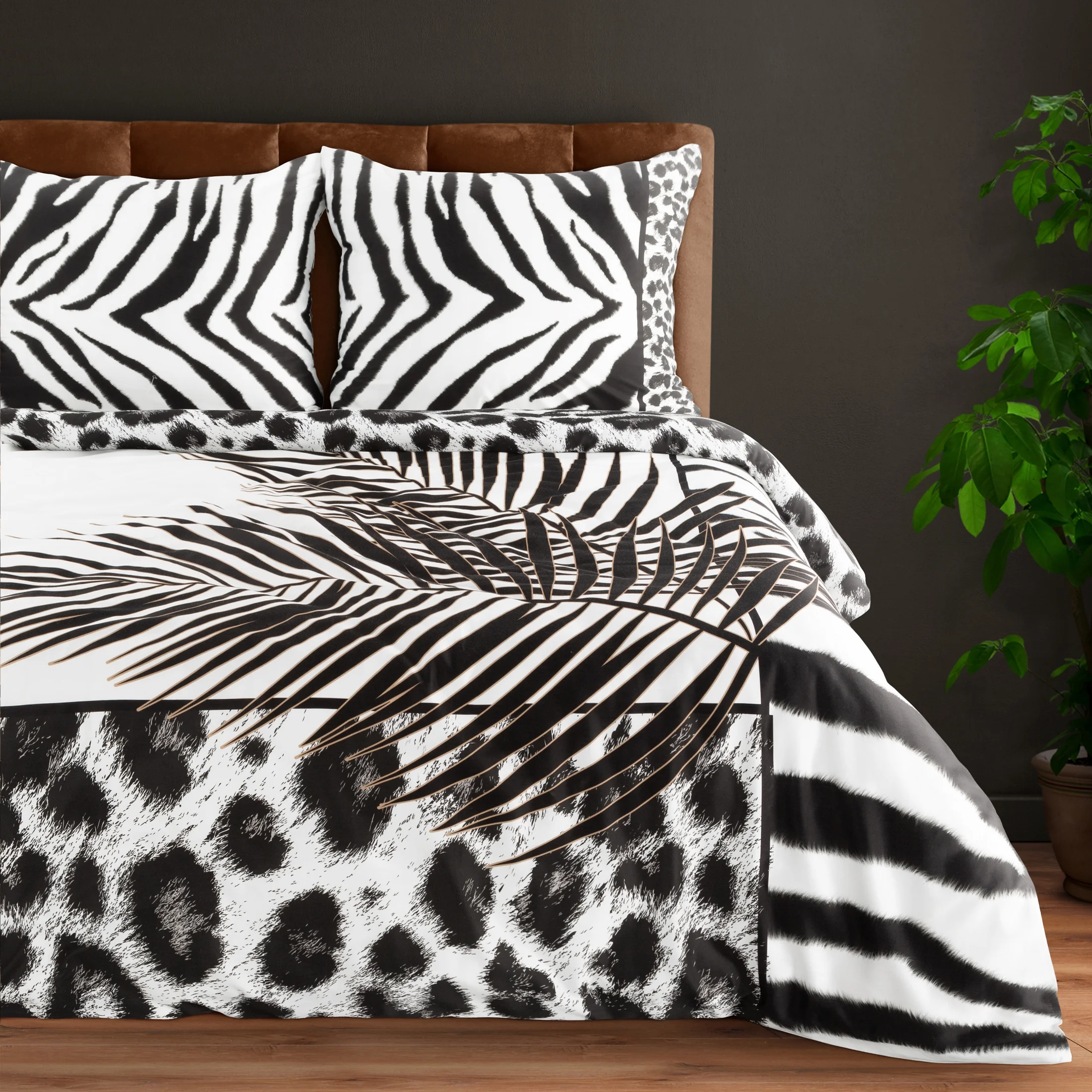 Pościel 160x200 cm z makosatyny bawełnianej kolor biały, czarny z designerskim wzorem Eva Minge | eurofirany