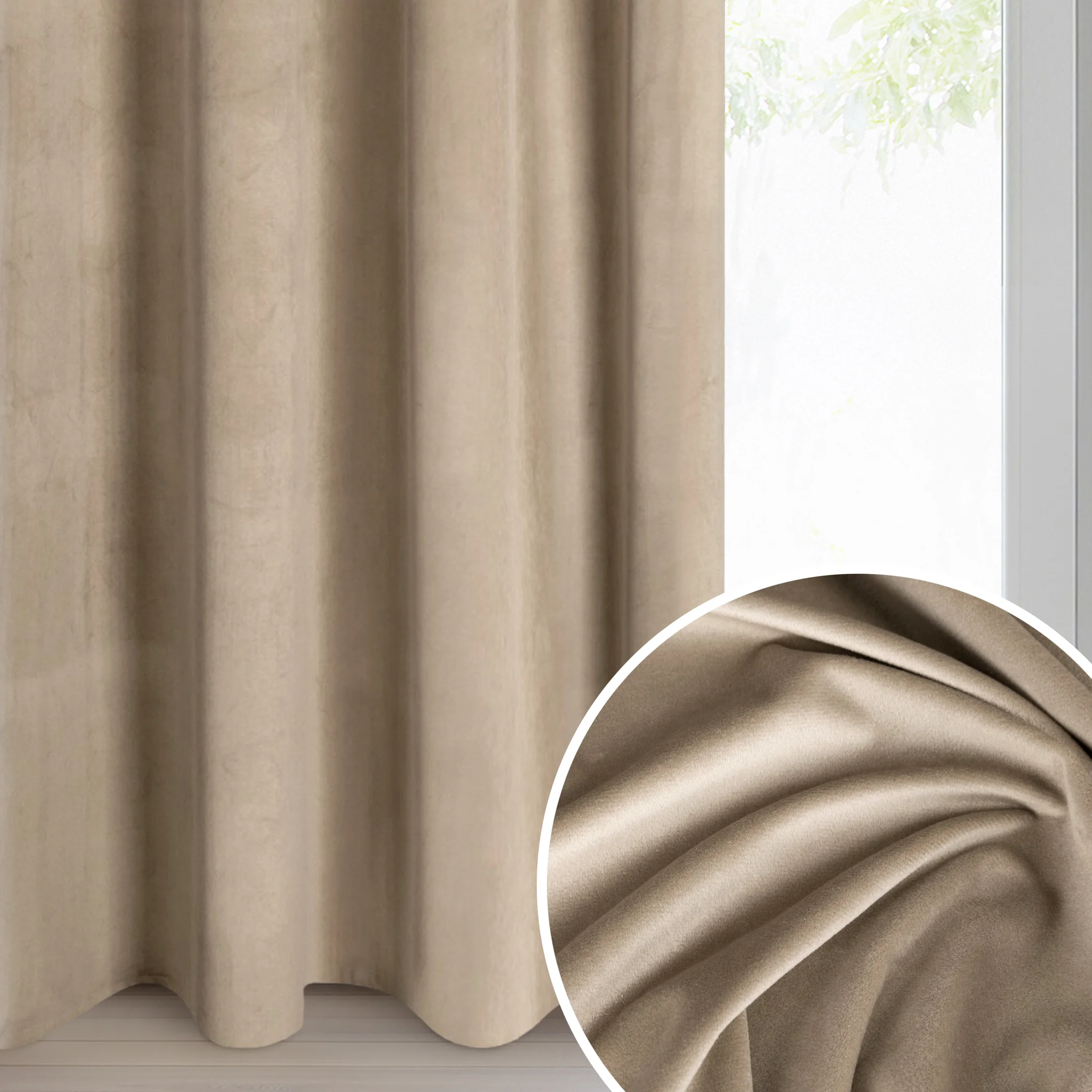 Zasłona ciemnobeżowa z matowego welwetu 140x260 cm przelotka - MELANIE | eurofirany