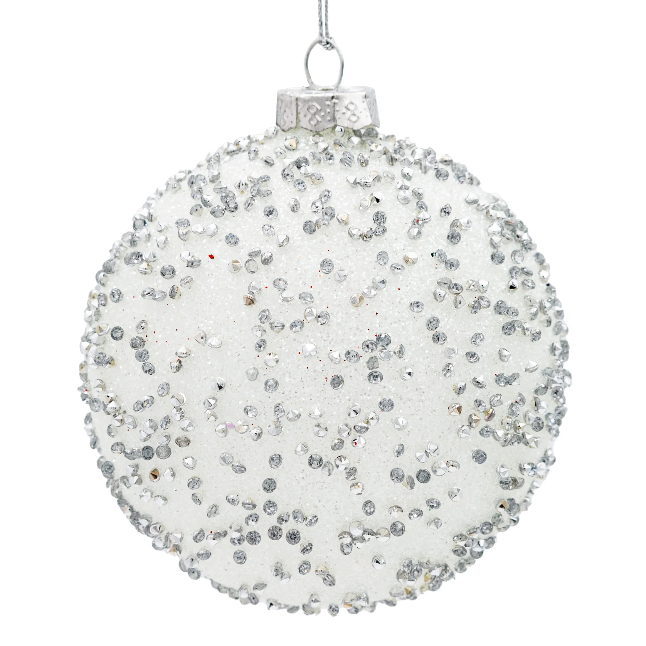 Szklana bombka choinkowa obsypana lśniącymi kryształkami | eurofirany