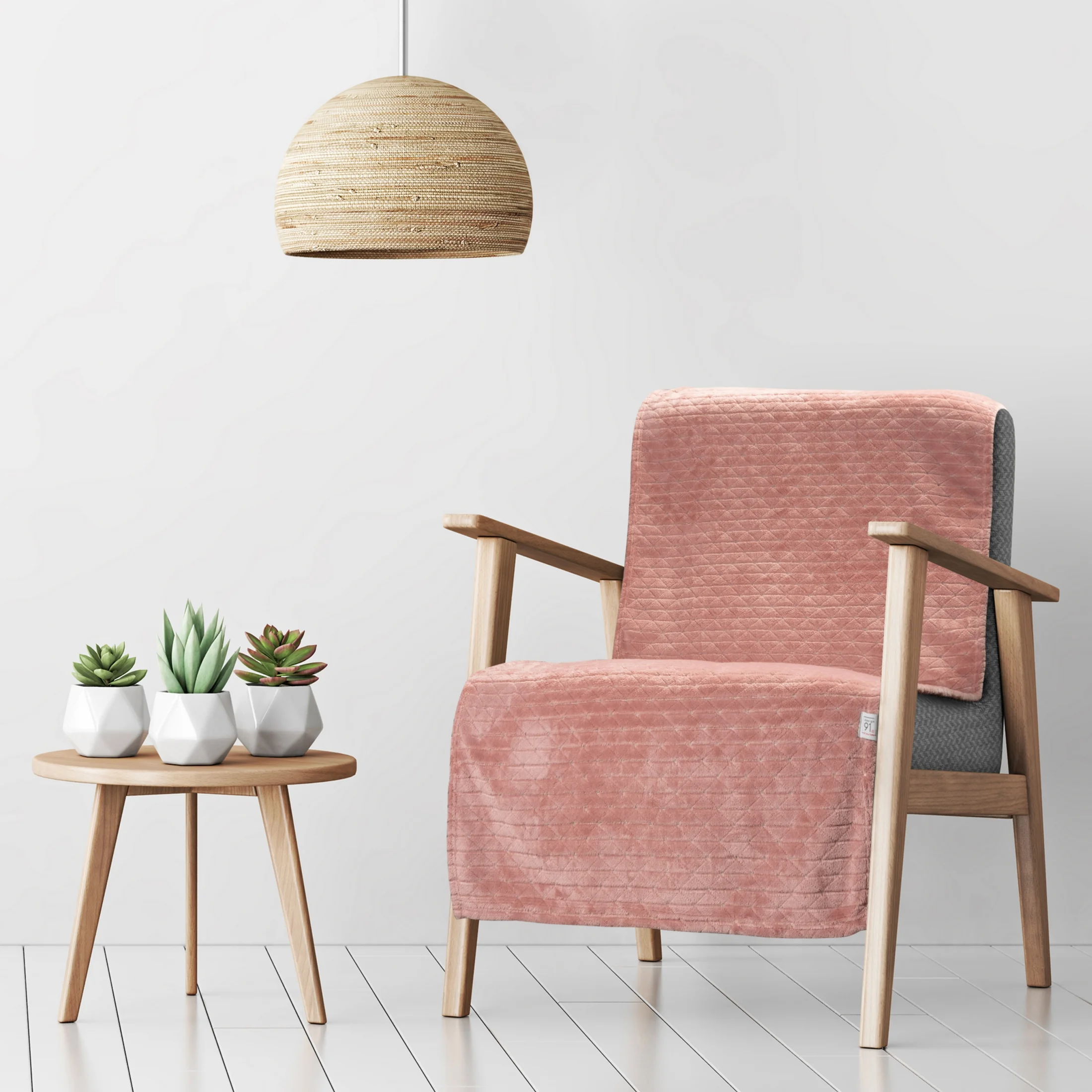 Narzuta na fotel-koc 70x160 cm różowa miękka w dotyku z wytłaczanym wzorem CINDY 4 Design 91 | eurofirany