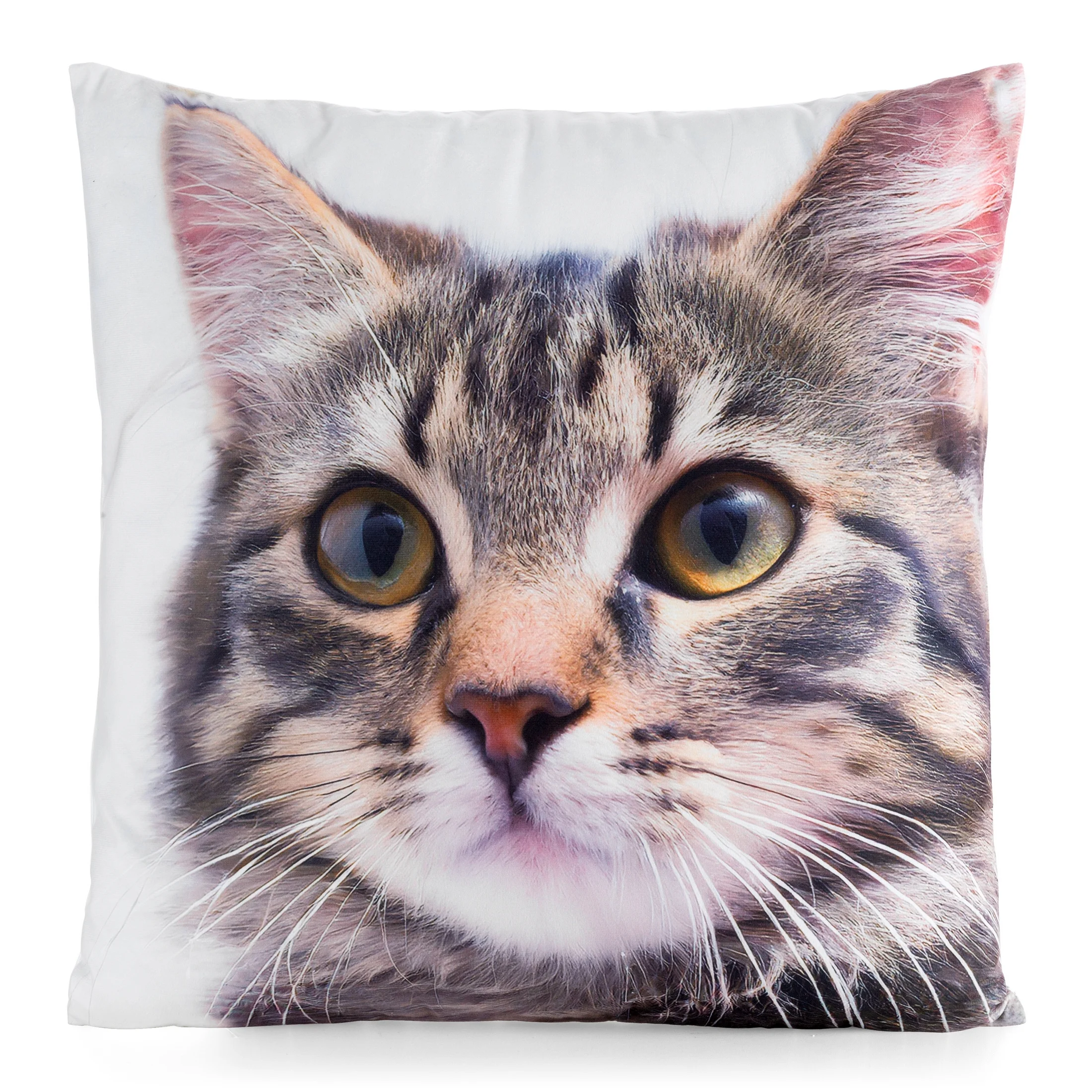 Poszewka na poduszkę 45x45 cm welwetowa biało, beżowa zdobiona nadrukiem uroczego kota ANIMAL | eurofirany