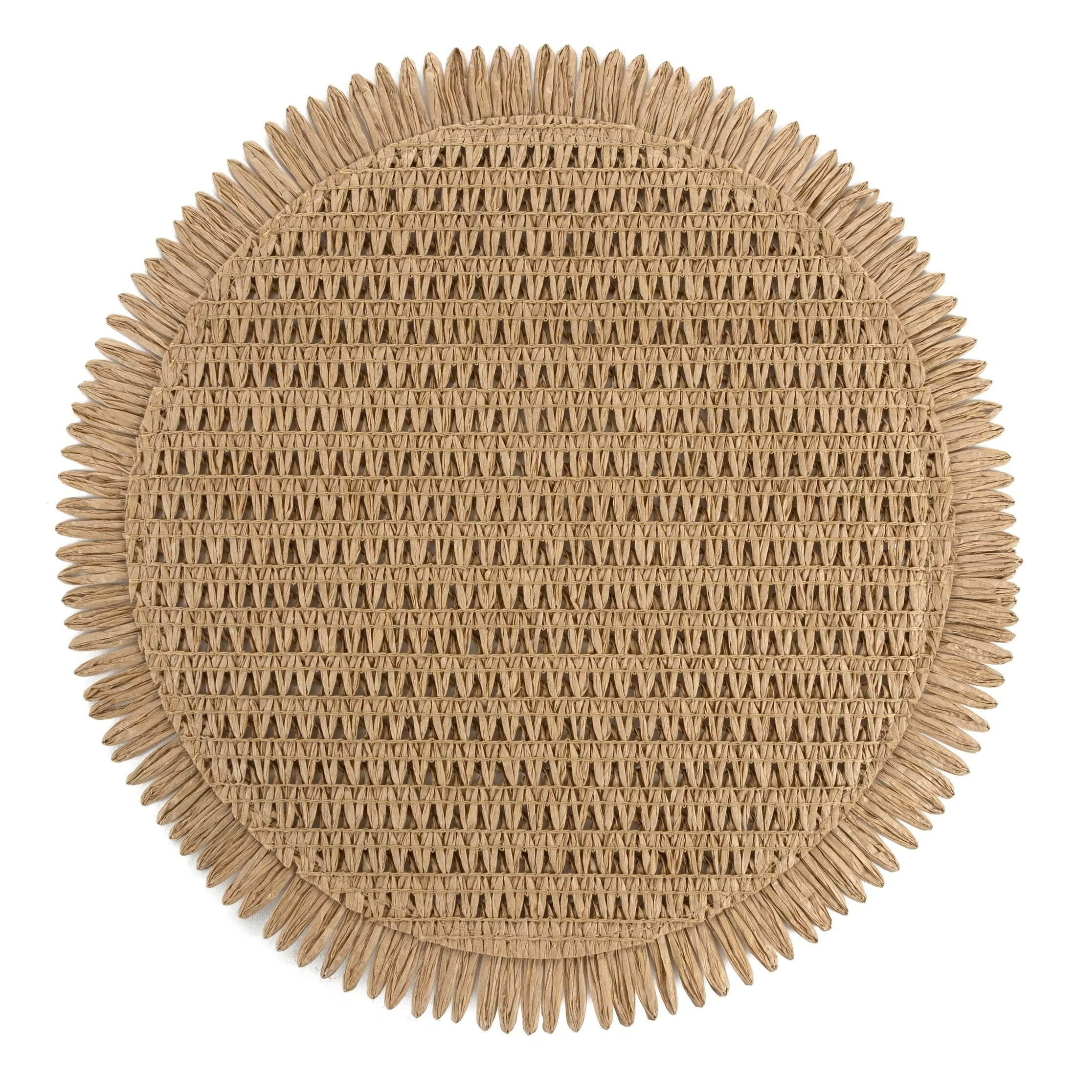 Podkładka okrągła na stół beżowa średnica 38 cm JOAN pleciona z frędzlami