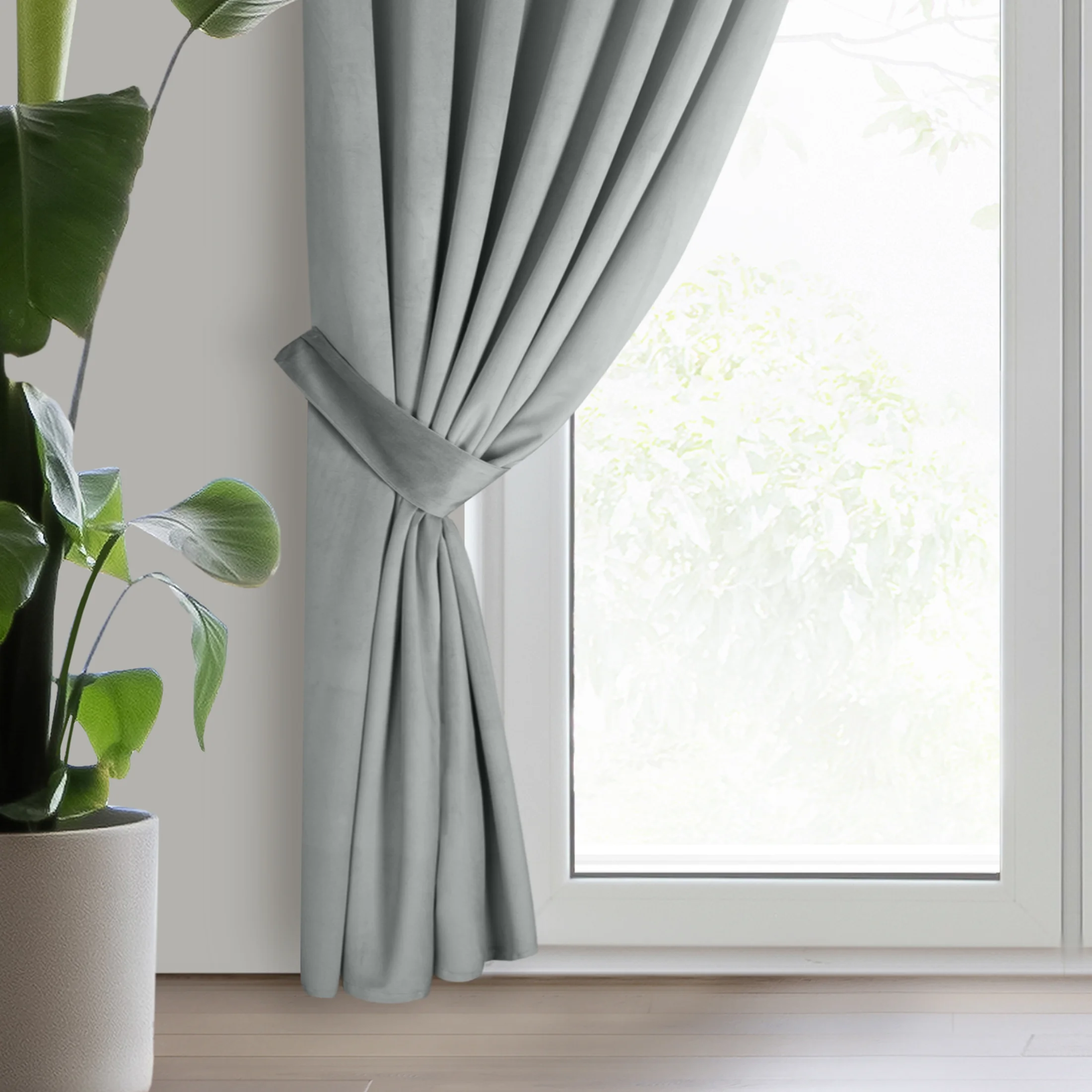 Zasłona welwetowa jasnoszara, troczek w zestawie140x300 cm taśma - ANTARA | eurofirany