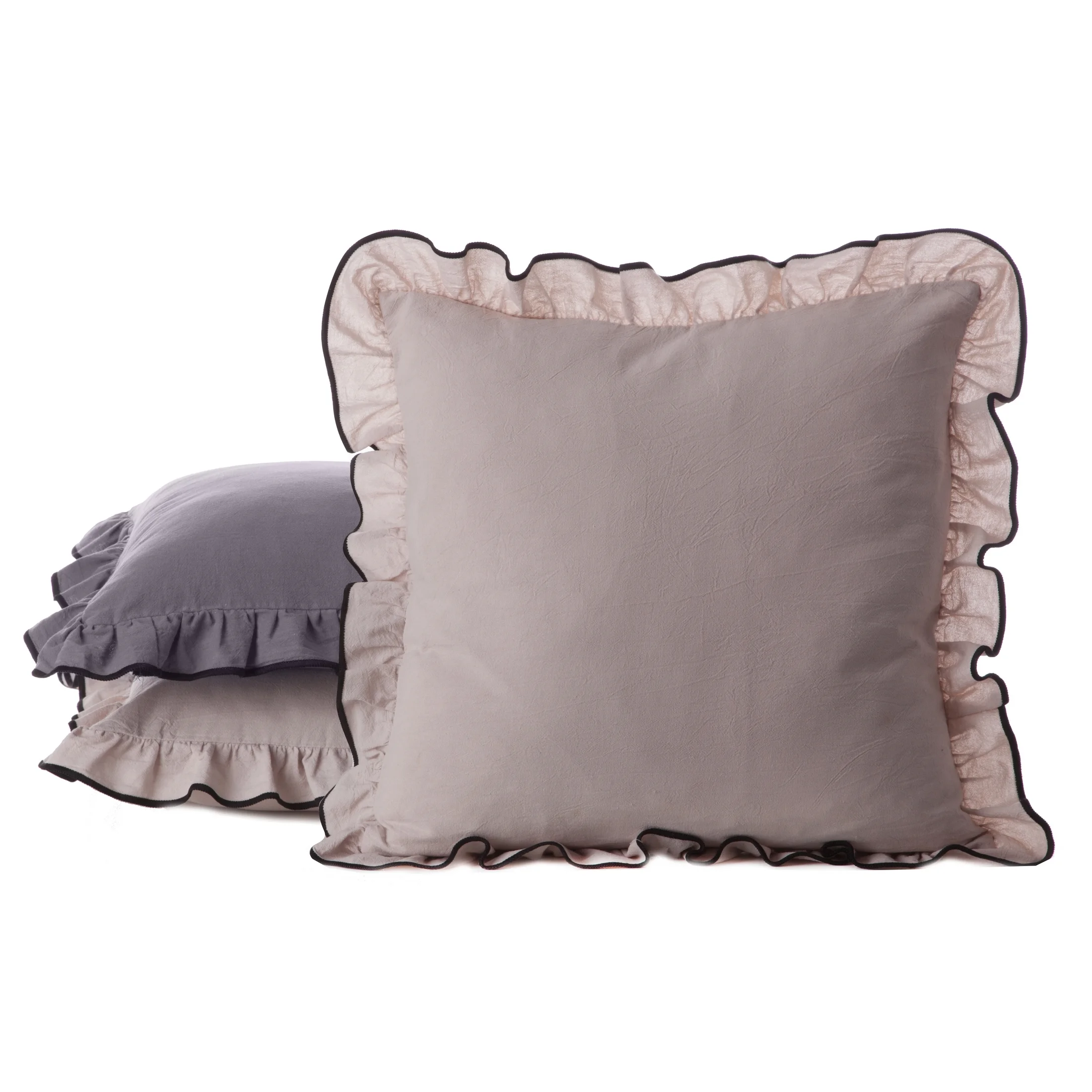 Poszewka na poduszkę 45x45 cm z bawełny beżowa z fantazyjną falbaną KELLY