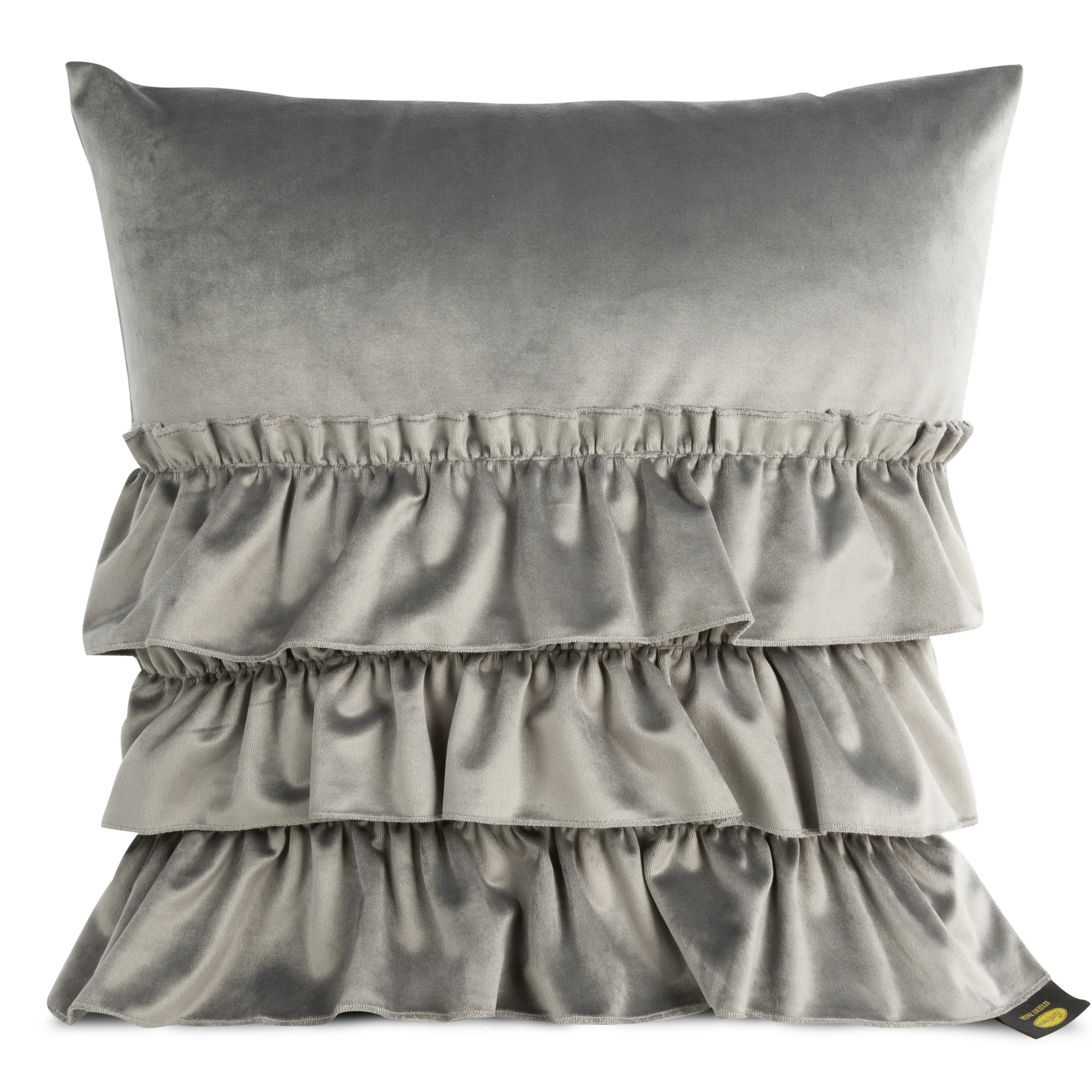 Poszewka na poduszkę 45x45 cm welwetowa stalowa z trzema falbanami CHARLOTTE | eurofirany