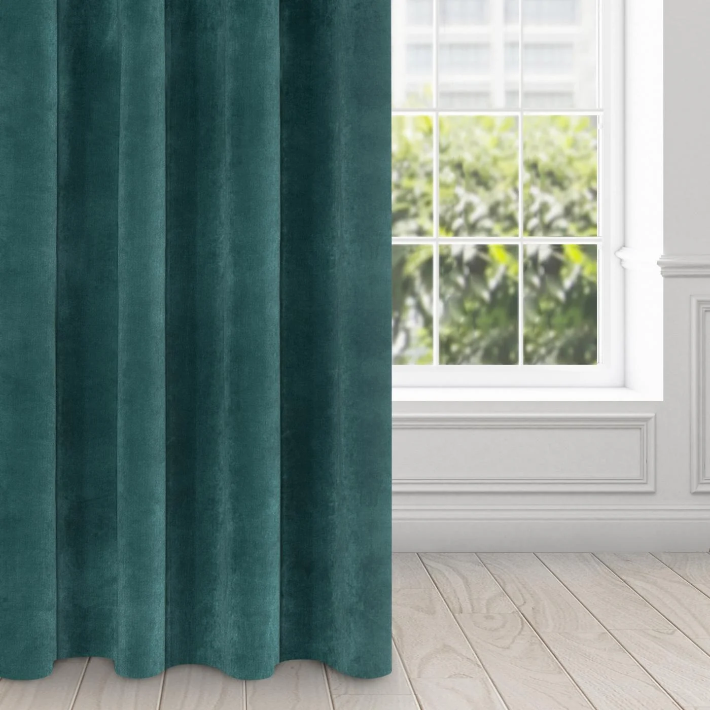 Zasłona ciemnoturkusowa z ekskluzywnego aksamitnego welwetu 290 g/m2 140x250 cm 10 szt. przelotek - VILLA | eurofirany