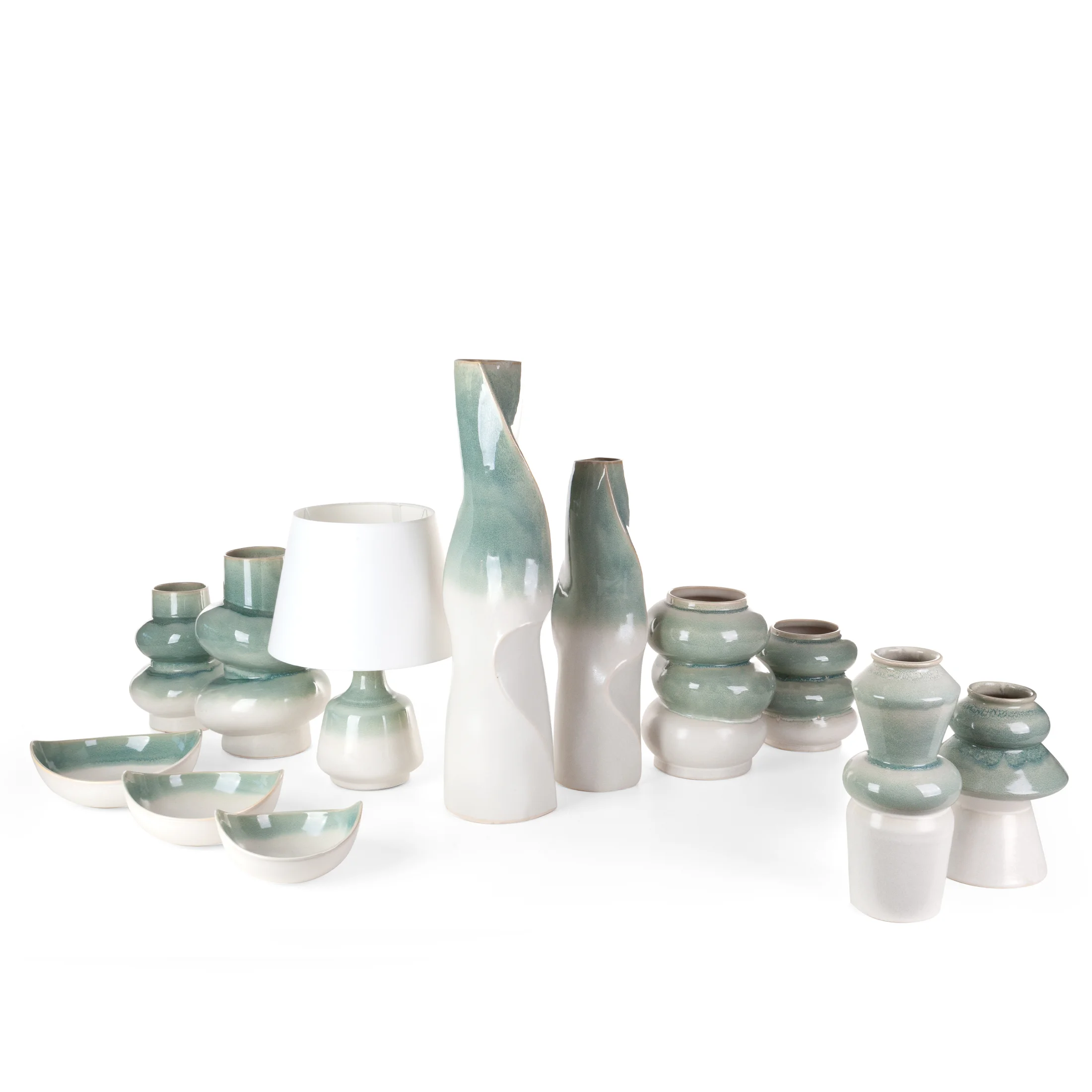 Wazon ceramiczny kremowo-miętowy w stylu boho z efektem ombre średnica 14x31 cm cm LIANA