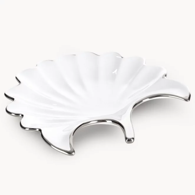 Patera ceramiczna biało-srebrna  w kształcie liścia 25x25x4 cm ABBI