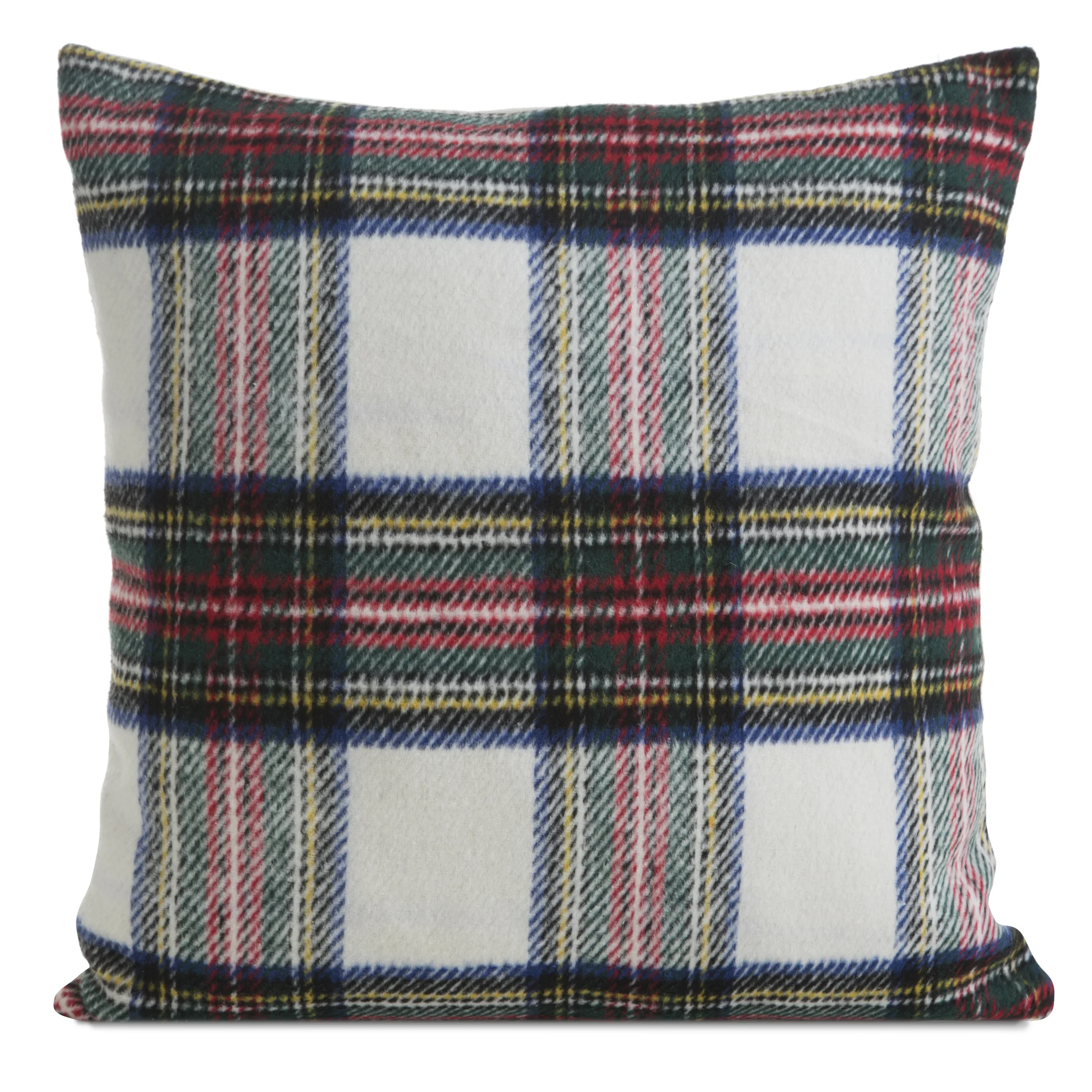 Poszewka na poduszkę świąteczna 45x45 cm kremowo, czerwona zdobiona szkocką kratą | eurofirany