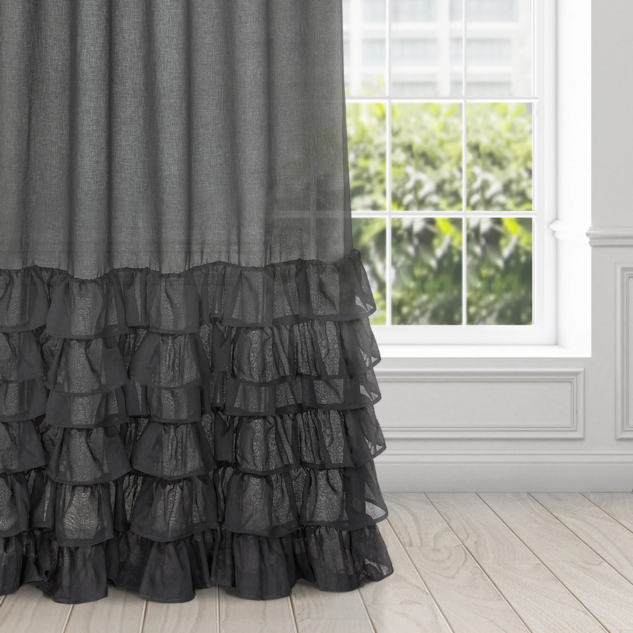 Firana czarna z falbanami 140x250 cm taśma DOLLY DIVA LINE