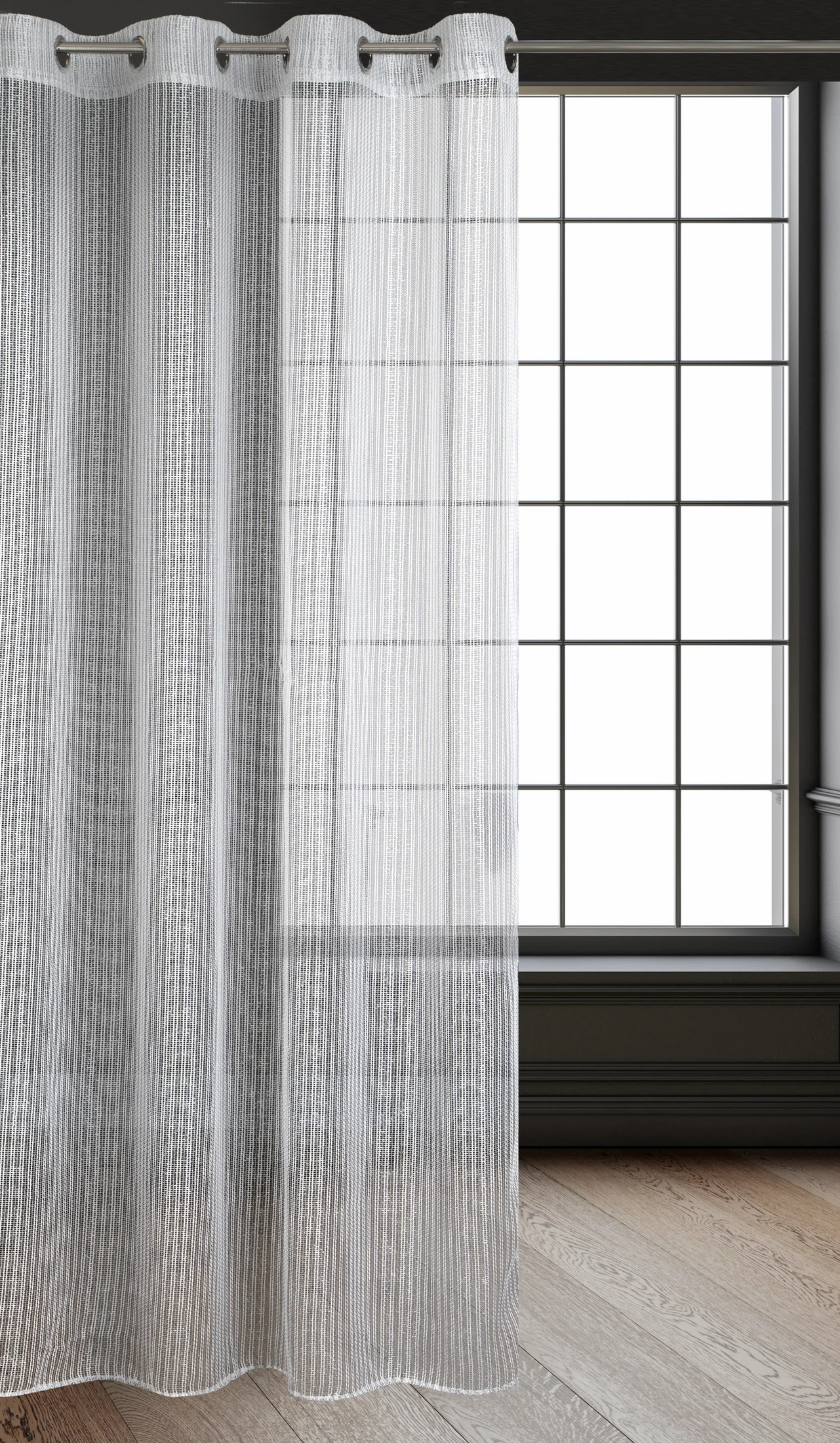 Dekoracja okienna szara o ozdobnym splocie w formie siatki 140x250 cm przelotka - TAMARA