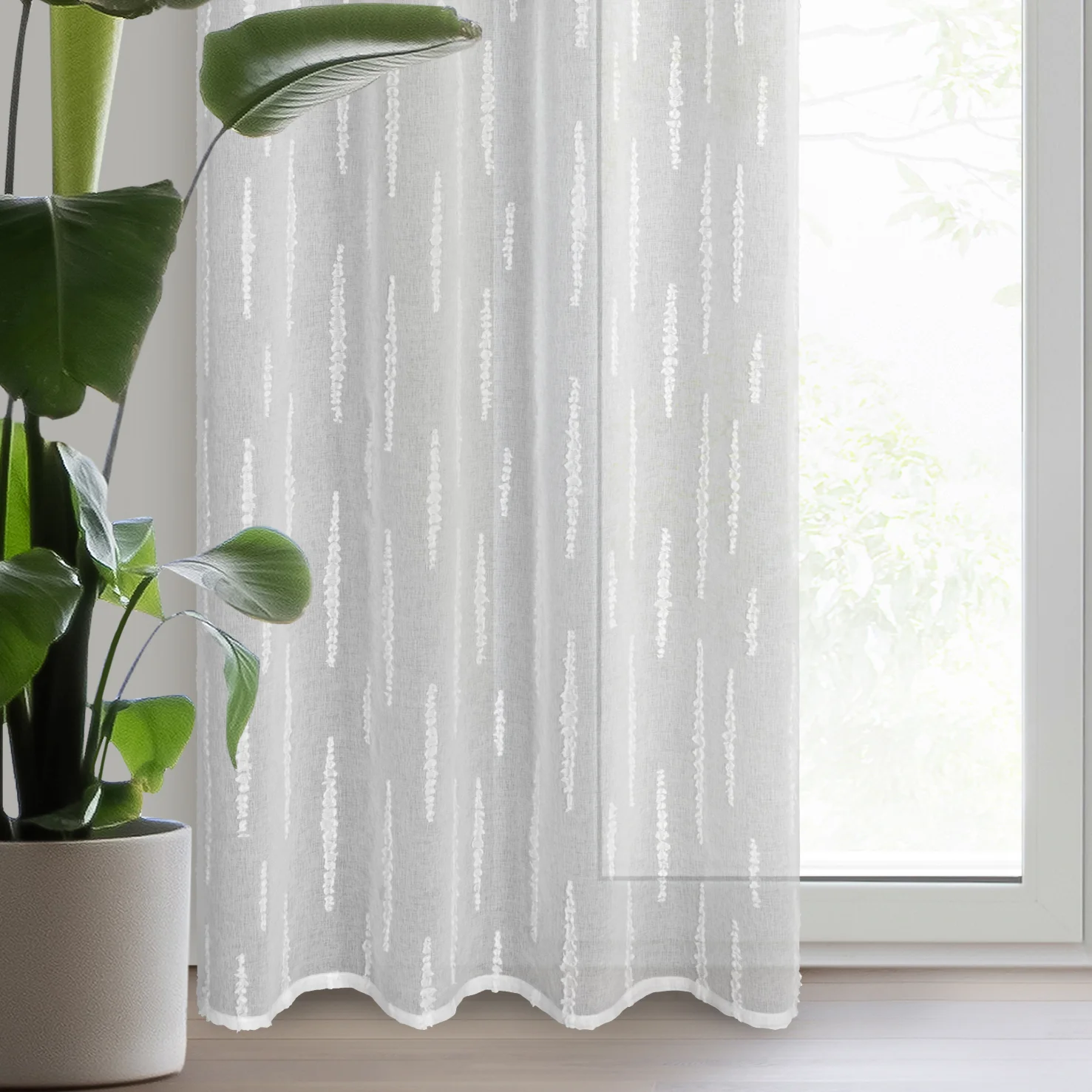 Firana biała zdobiona aplikacją 140x250 cm przelotka ALENI | eurofirany