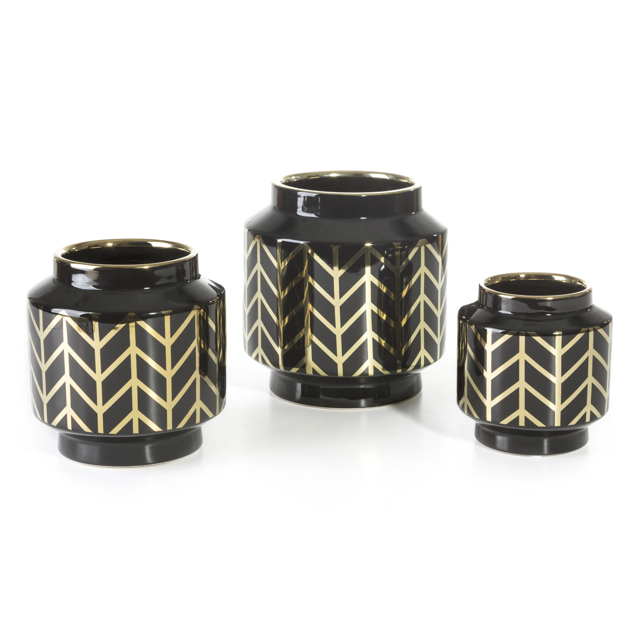 Wazon ceramiczny czarno-złoty z geometrycznym wzorem średnica 12x13 cm