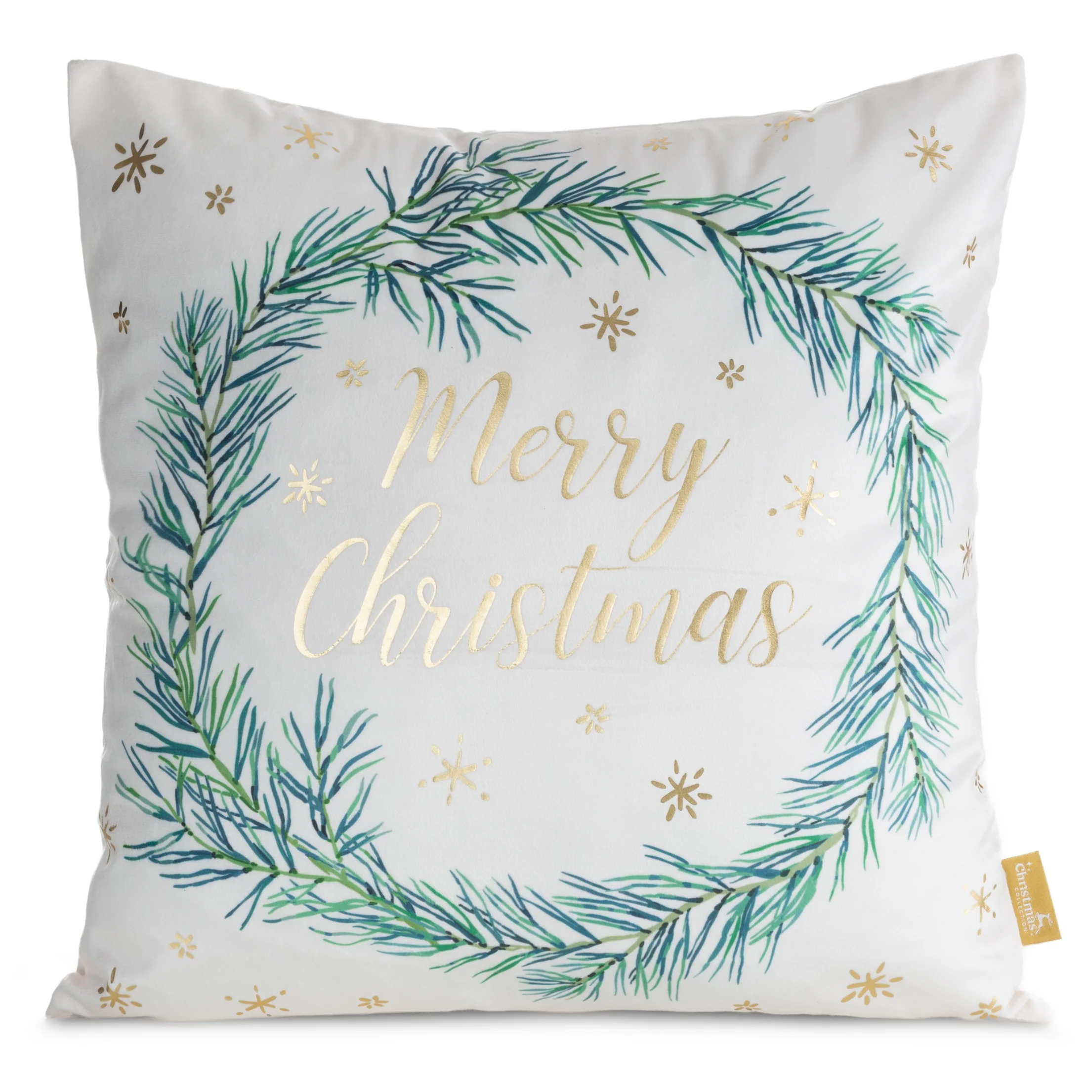 Poszewka na poduszkę świąteczna 45x45 cm welwetowa biało, szampańska zdobiona nadrukiem | eurofirany