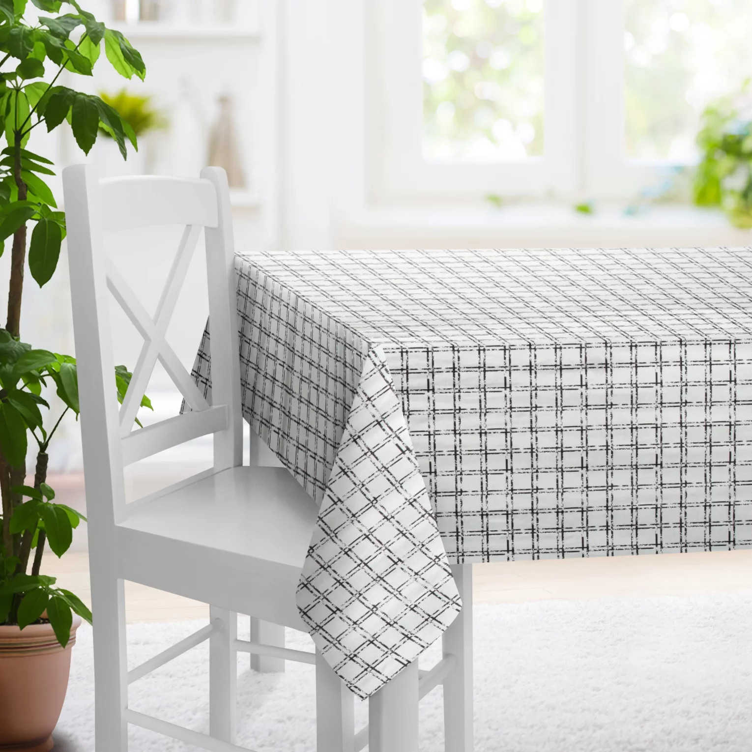 Obrus na wymiar naturalno czarny z grubej welwetowej tkaniny w elegancki geometryczny wzór Italissima Eva Minge