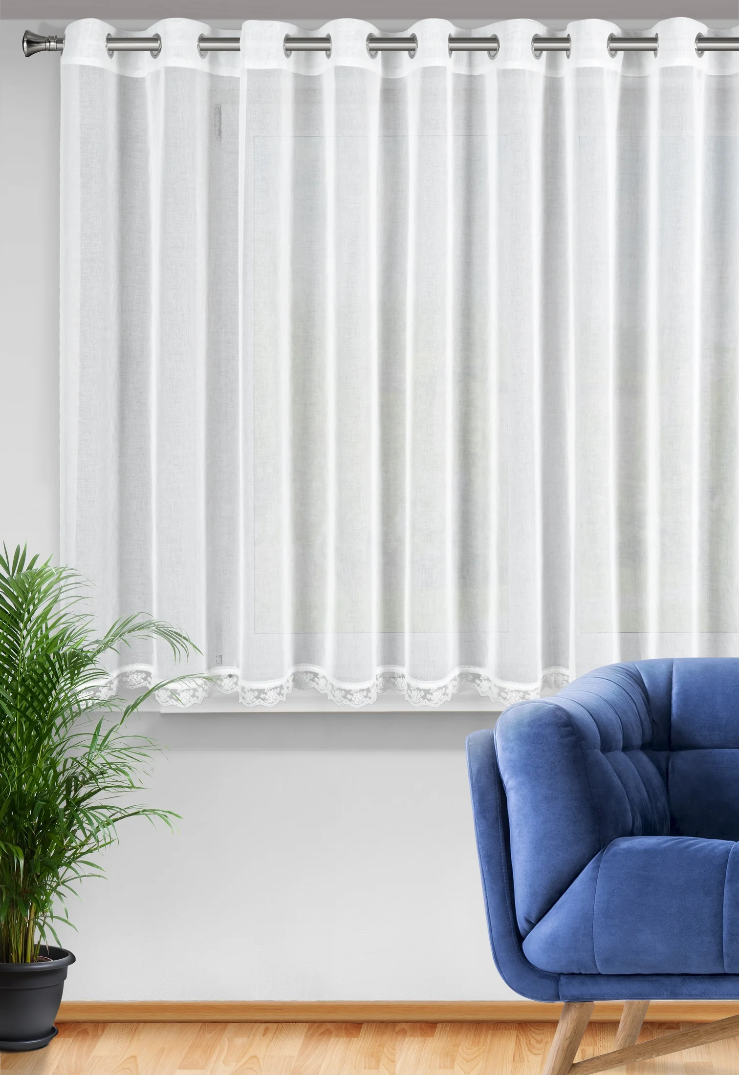 Firana biała zdobiona koronką 350x140 cm przelotka SUZAN
