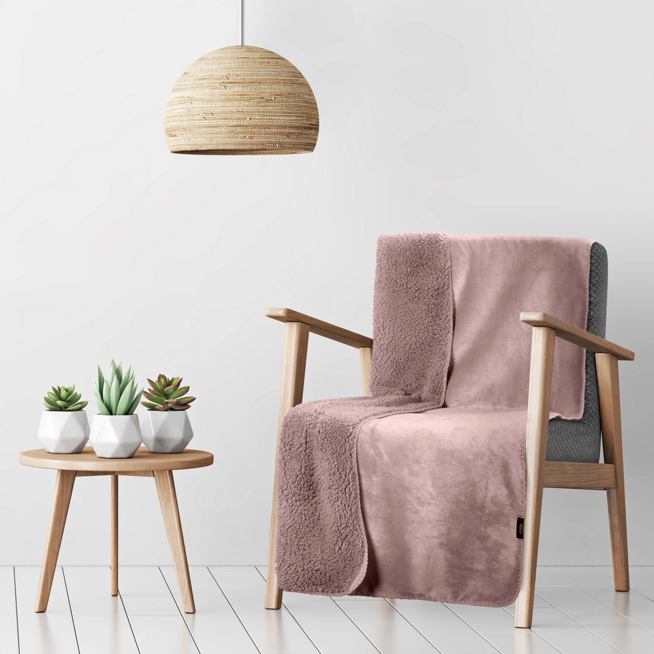 Narzuta, koc na fotel 70x160 cm różowa z miękkiego polaru ze strukturą baranka TEDY Eurofirany Premium | eurofirany