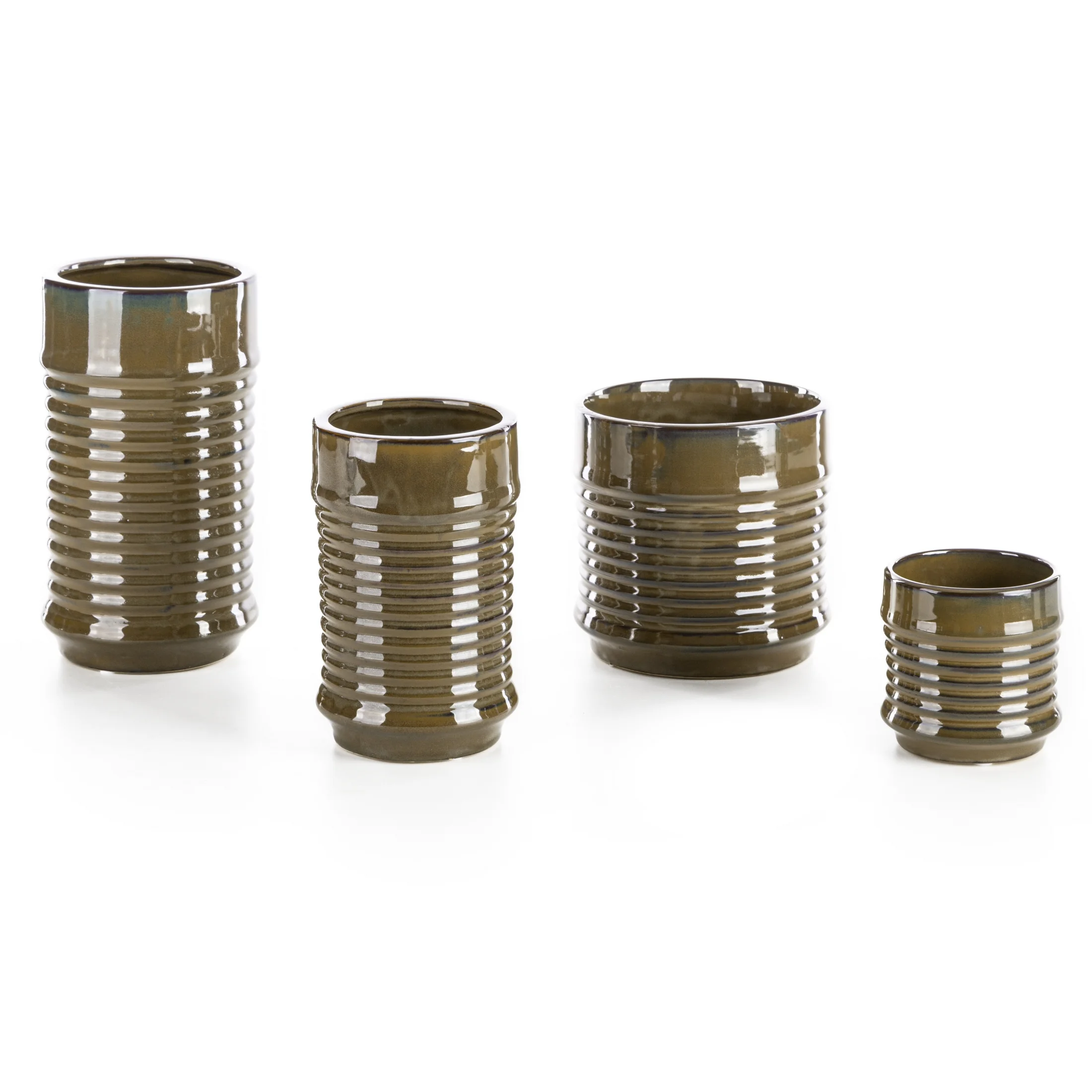 Wazon ceramiczny brązowy o kształcie walca ze żłobieniami średnica 12x20 cm SAMI