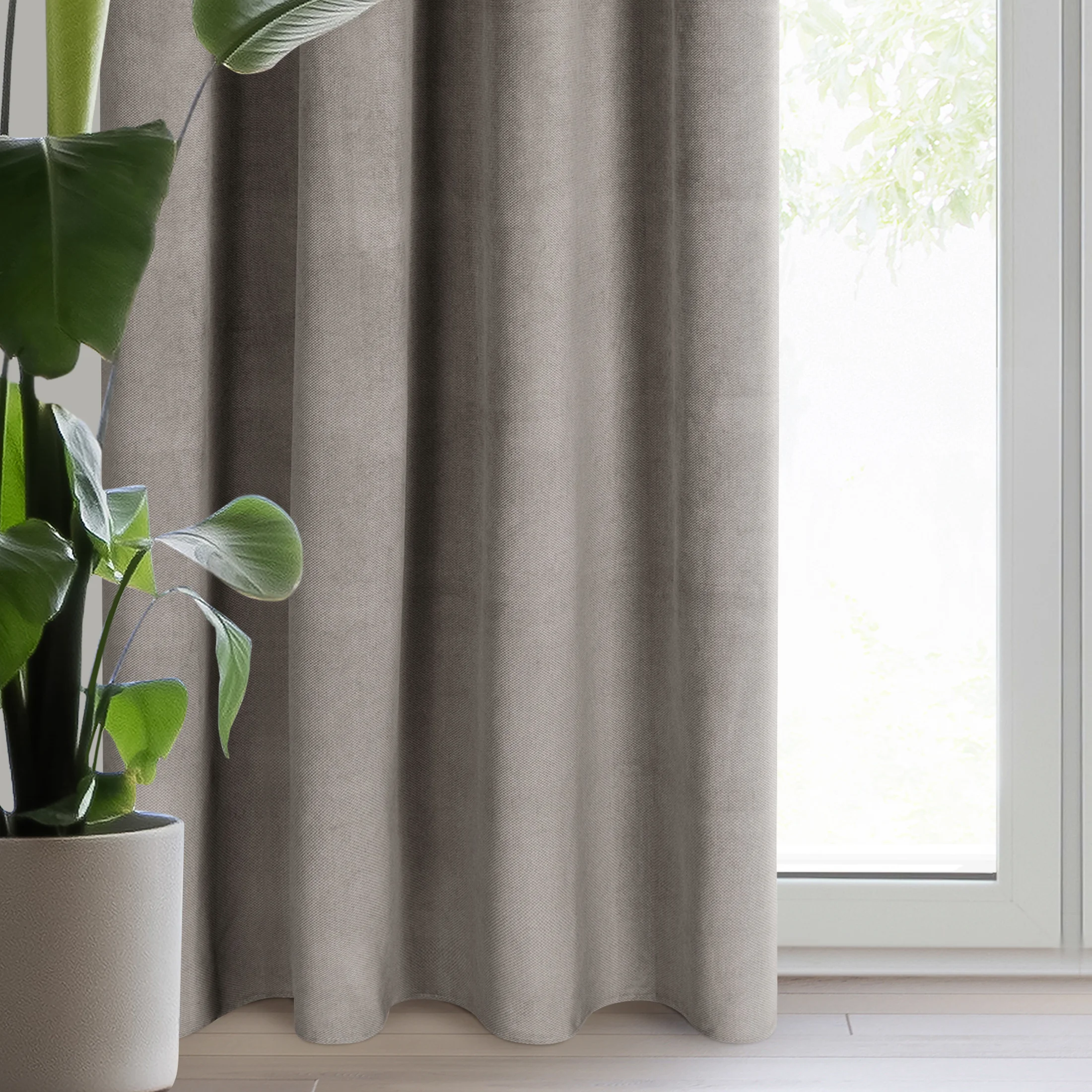 Zasłona popielata z matowego welwetu 140x300 cm taśma - MILO | eurofirany