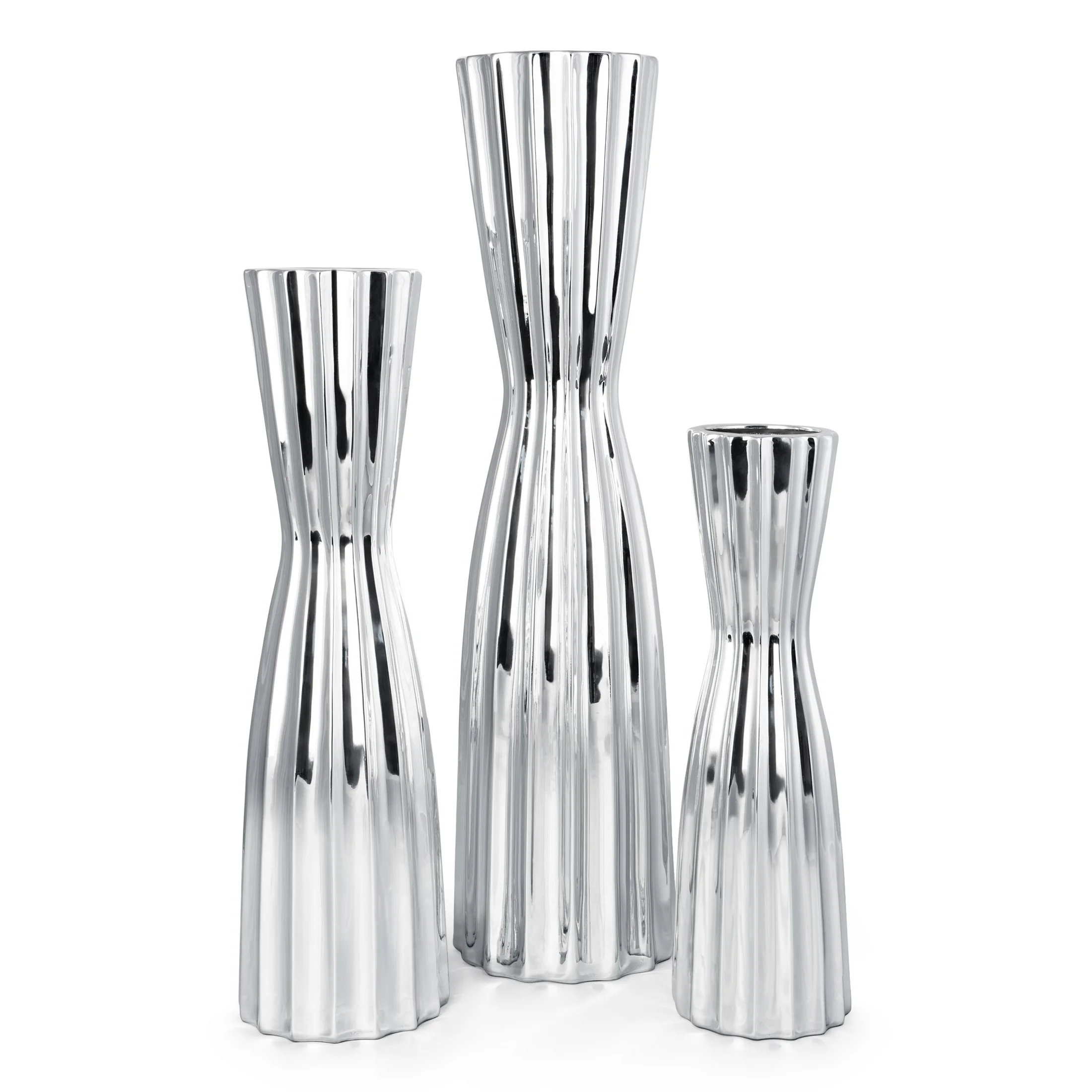 Wazon srebrny dekoracyjny o smukłej formie średnica 20x76 cm LEILA