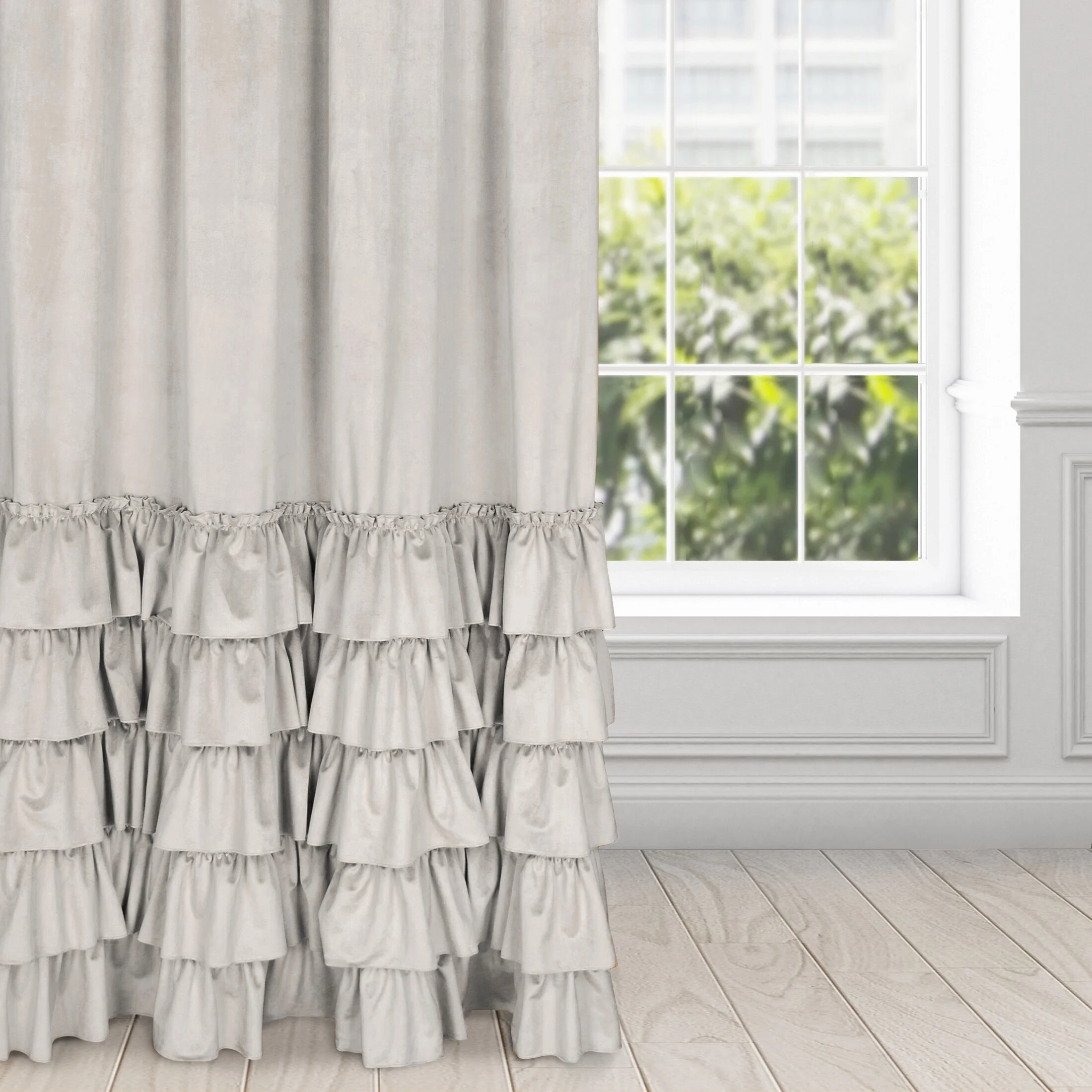 Zasłona welwetowa jasnobeżowa zdobiona falbanami 130x270 cm taśma - CHARLOTTE | eurofirany