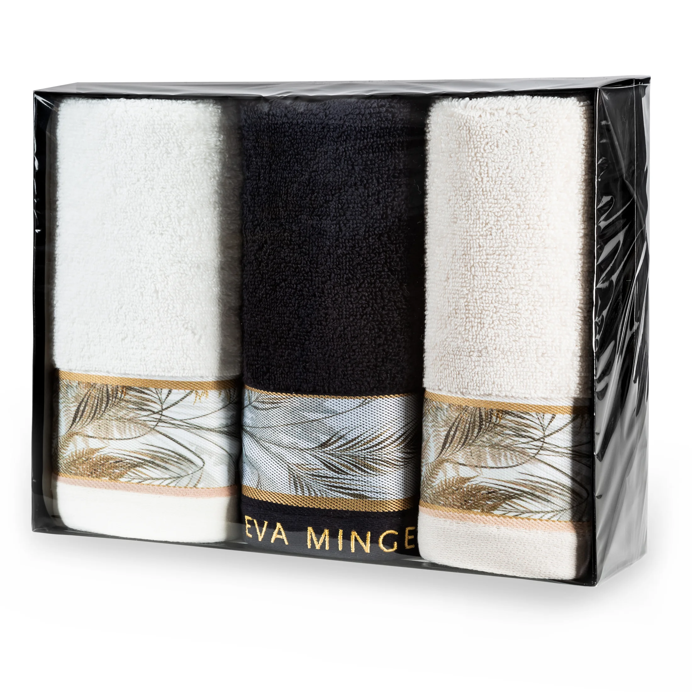 Zestaw ręczników bawełnianych na prezent 3 szt 30x50 cm kolor czarny, jasnobeżowy kolekcji Eva Minge