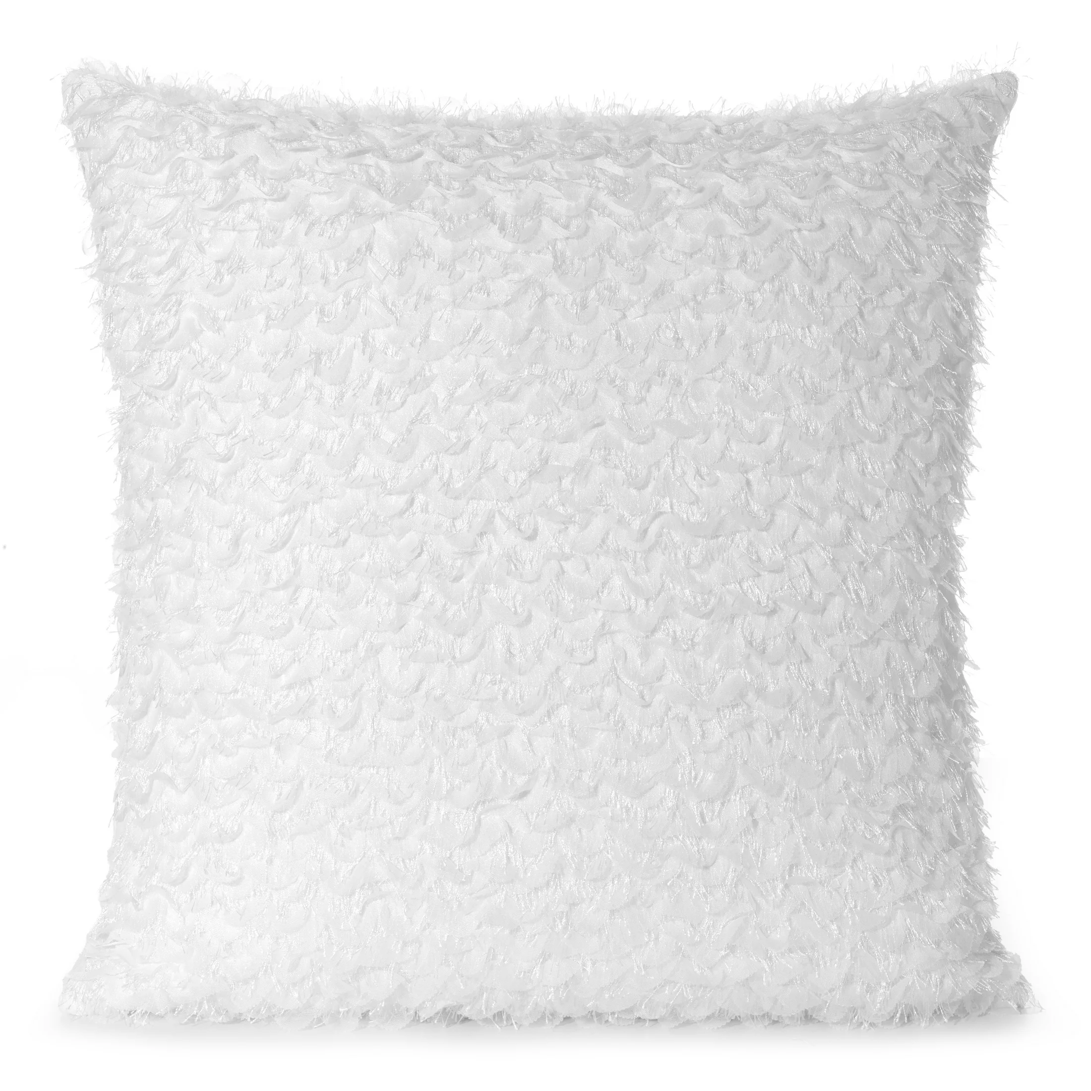 Poszewka na poduszkę 45x45 cm z tkaniny szyfonowej kolor biały zdobiona moherową nicią TIFFANY Eva Minge | eurofirany