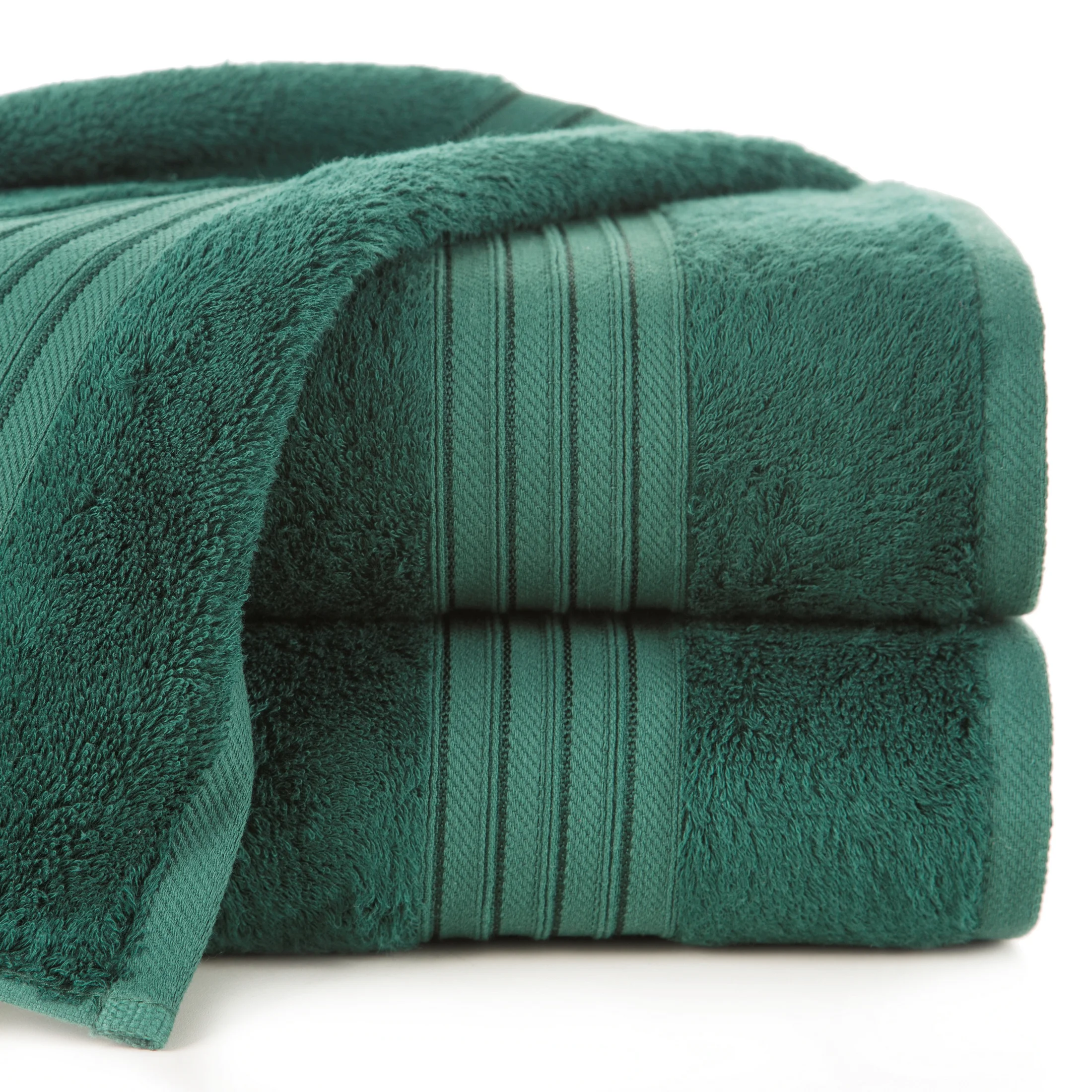 Ręcznik do rąk 30x50 cm bawełniany kolor ciemnozielony zdobiony bordiura w paski 550 g/m2 AURA