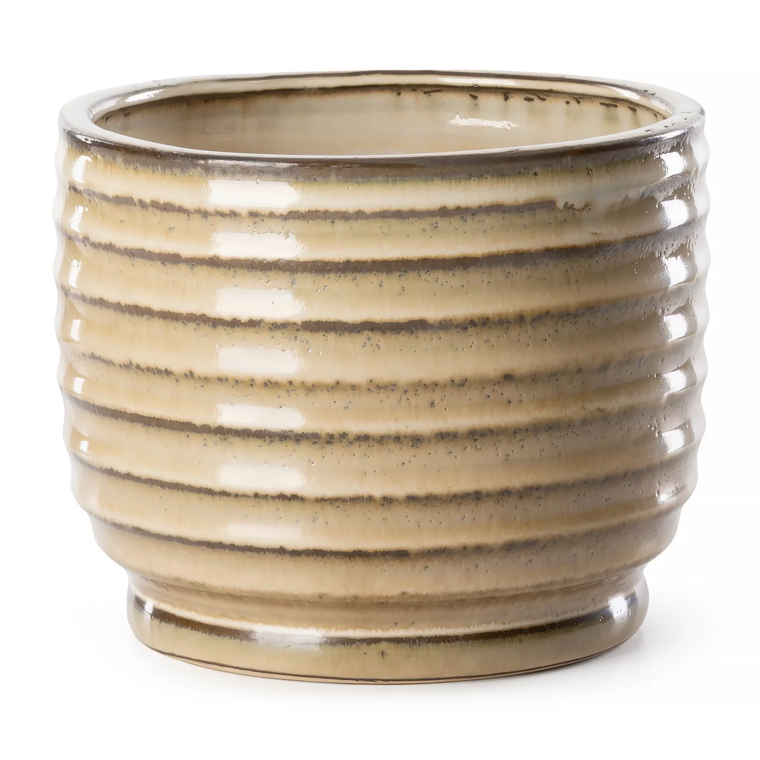 Osłonka ceramiczna jasnobrązowa z poziomymi prążkami średnica 19x15 cm BENA