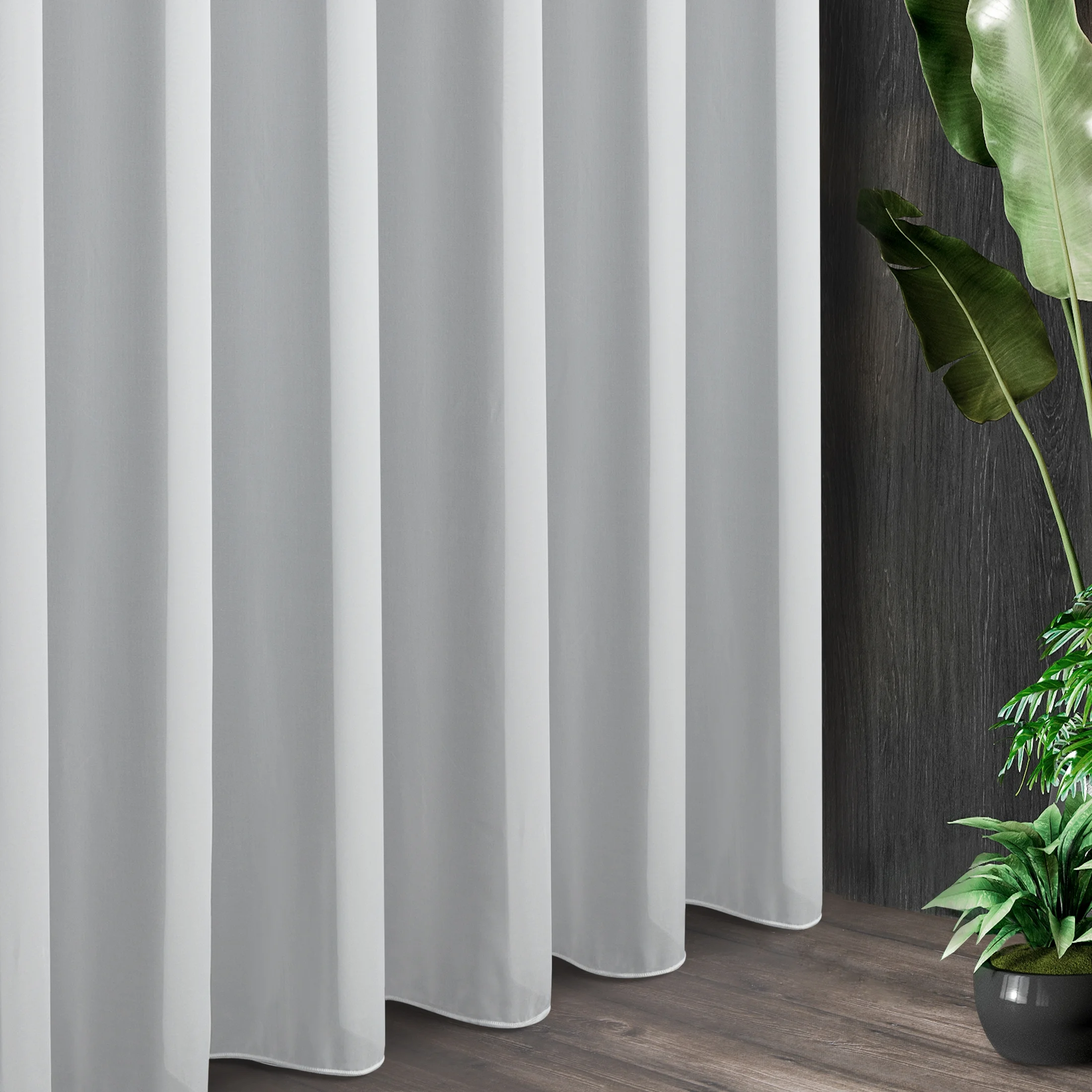 Tkanina firanowa elegancka gładka krepa zakończona szwem obciążającym z kolekcji Eva Minge