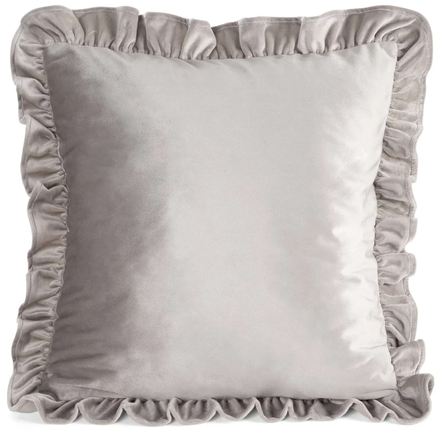 Poszewka na poduszkę 45x45 cm z aksamitnego welwetu ciemnobeżowa zdobiona na brzegach falbanami BRENDA Eurofirany Premium