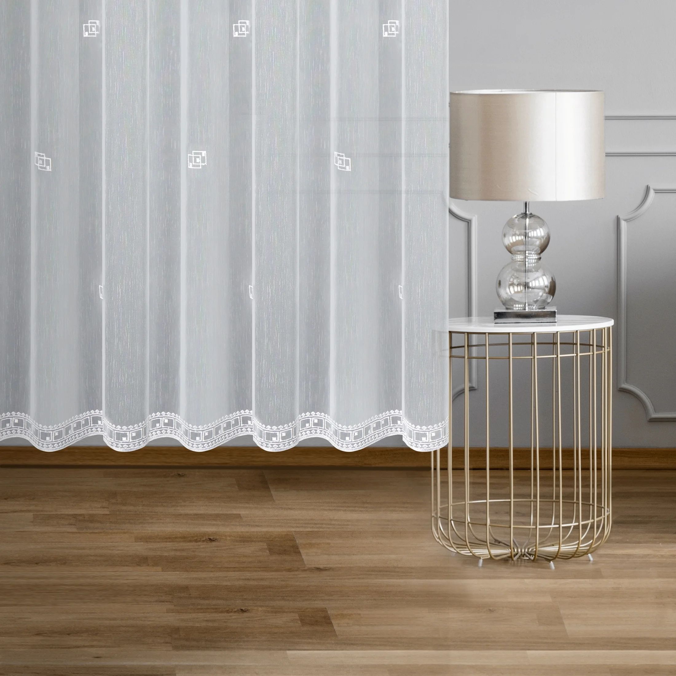 Tkanina firanowa aden z haftem w drobny geometryczny wzór