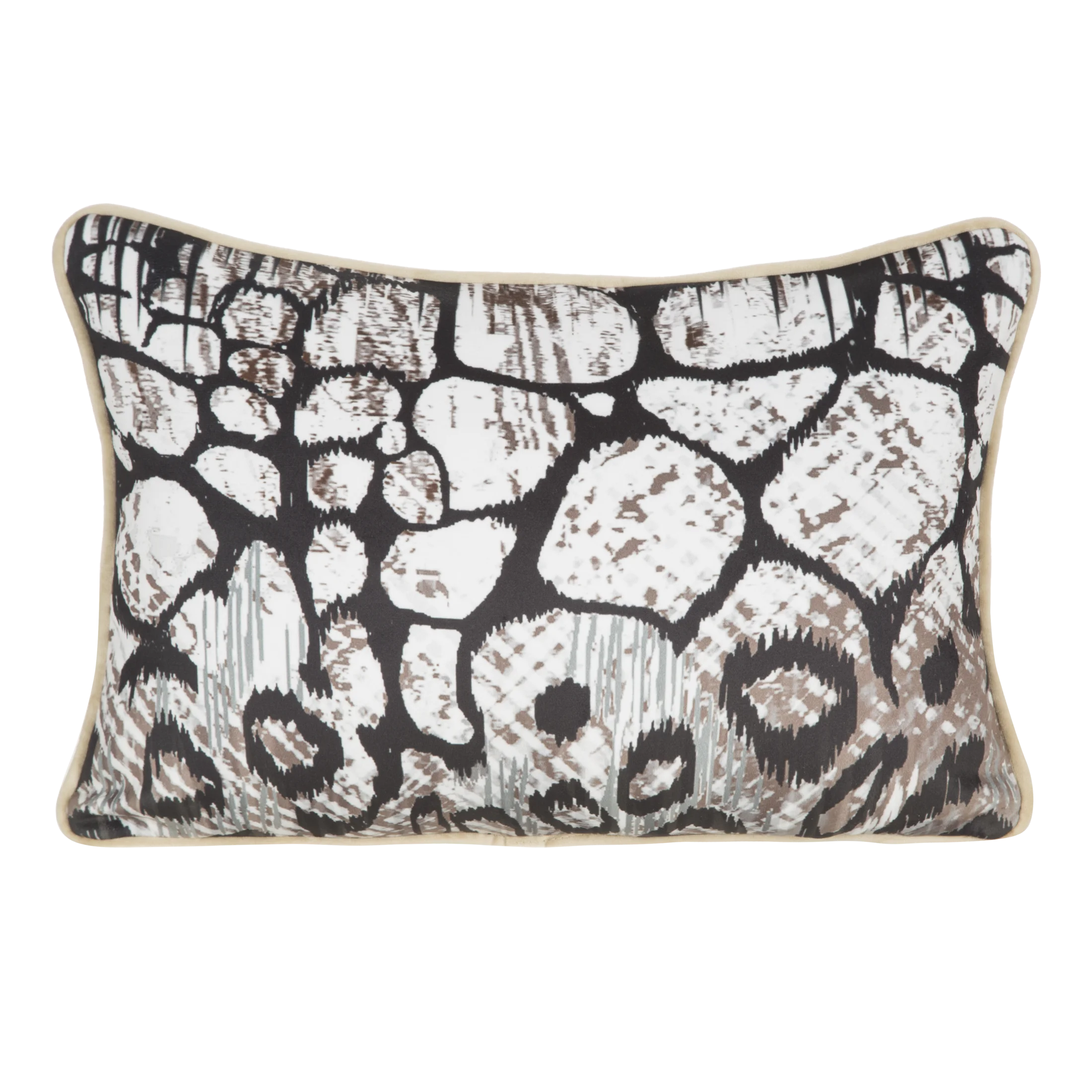 Poszewka na poduszkę 30 x 45 cm welwetowa czarno, biała z designerskim nadrukiem i wypustką na brzegach EWA MINGE | eurofirany