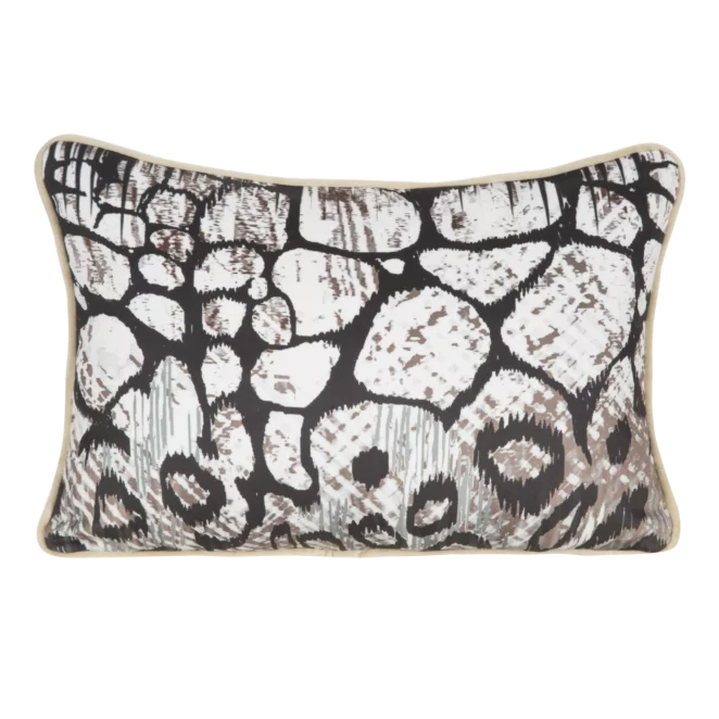 Poszewka na poduszkę 30 x 45 cm welwetowa czarno, biała z designerskim nadrukiem i wypustką na brzegach EVA MINGE