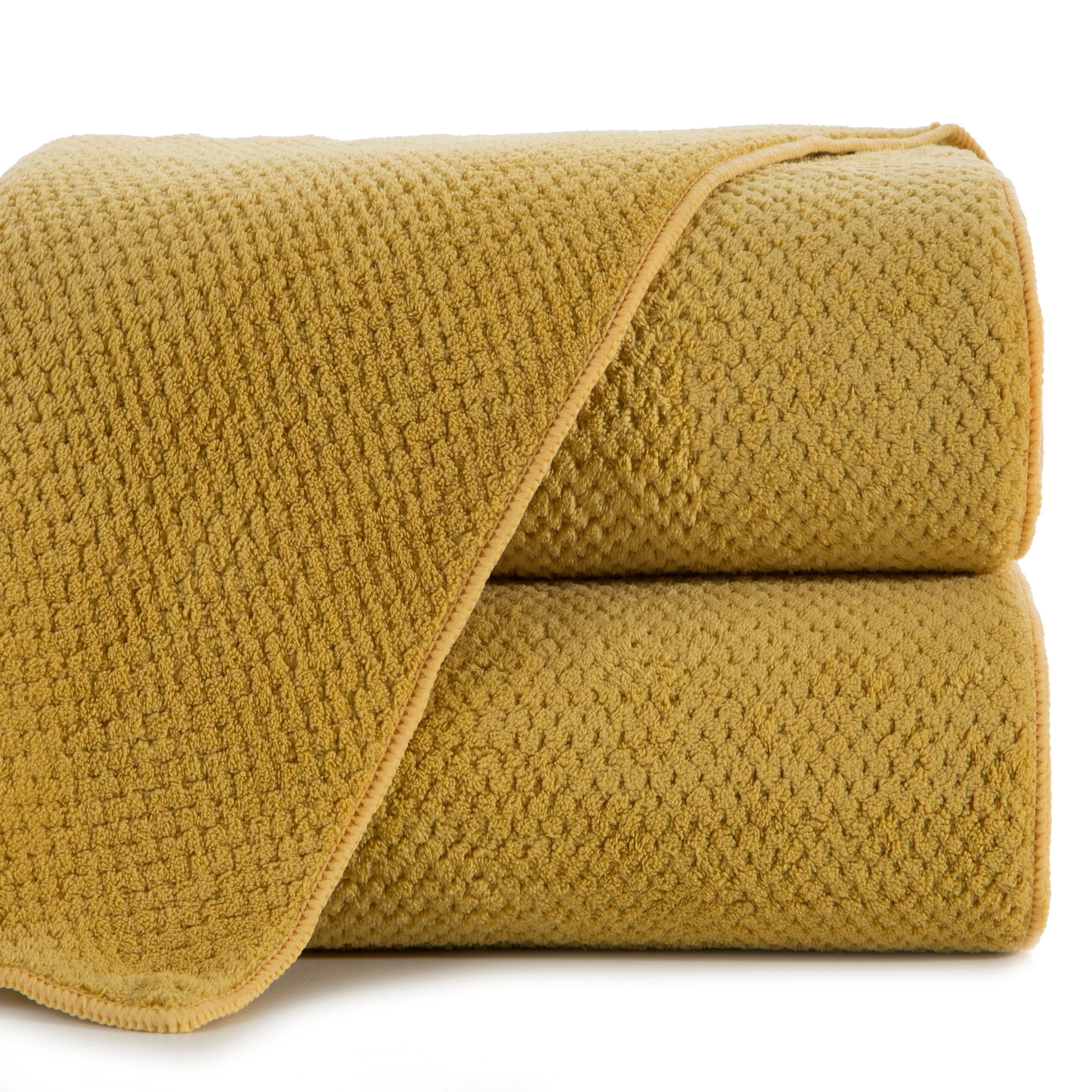 Ręcznik kąpielowy 70x140 cm szybkoschnący z mikrofibry kolor musztardowy o ryżowej strukturze 280 g/m2 ZOE 1