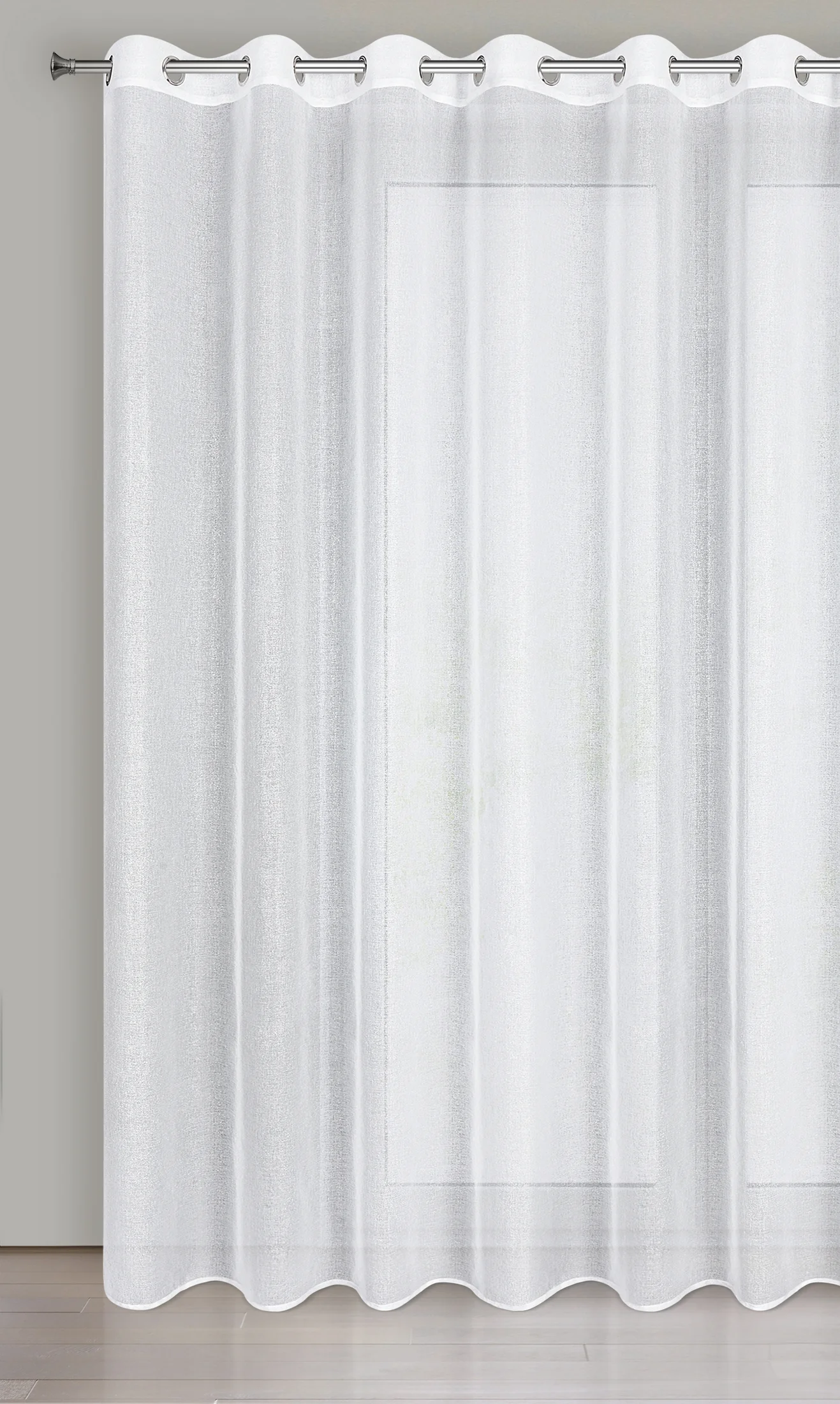 Firana biało, srebrna z gładkiej etaminy z efektem połysku 350x250 cm przelotka LENA