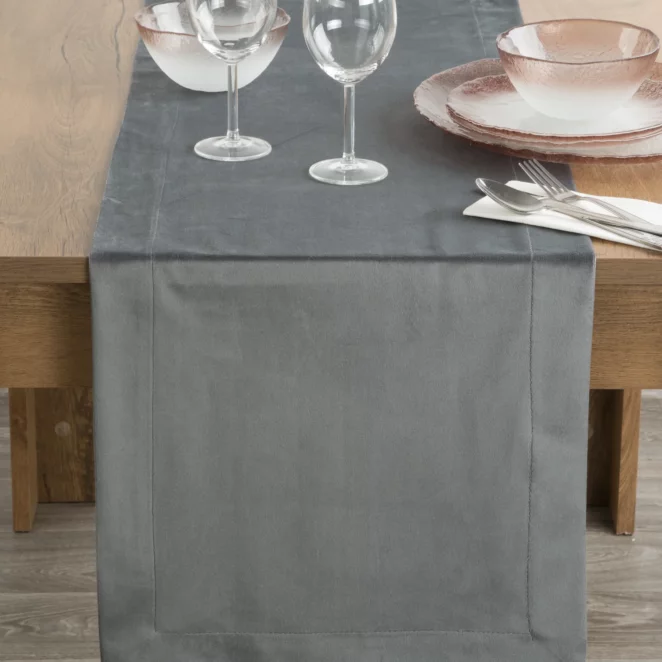 Bieżnik na stół stalowy 40x140 cm welwetowy MELINDA z ozdobną listwą
