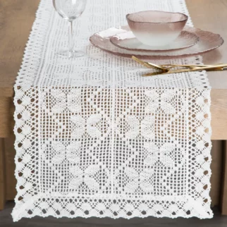 Bieżnik na stół 40x140 cm biały ażurowy MARTHA w stylu boho