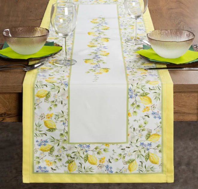 Bieżnik na stół 40x140 cm jasnokremowo, żółty w letni motyw cytryn  SUMMER 16