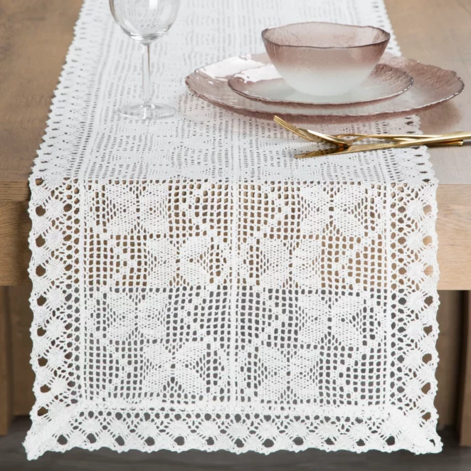 Bieżnik na stół 40x180 cm biały ażurowy MARTHA w stylu boho