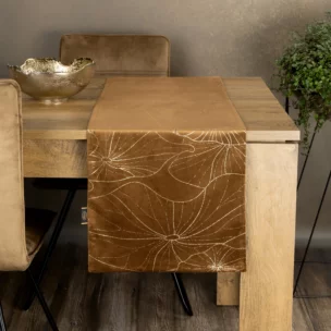 Bieżnik na stół brązowo, złocisty 35x140 cm welwetowy BLINK 15 z liśćmi lilii wodnej